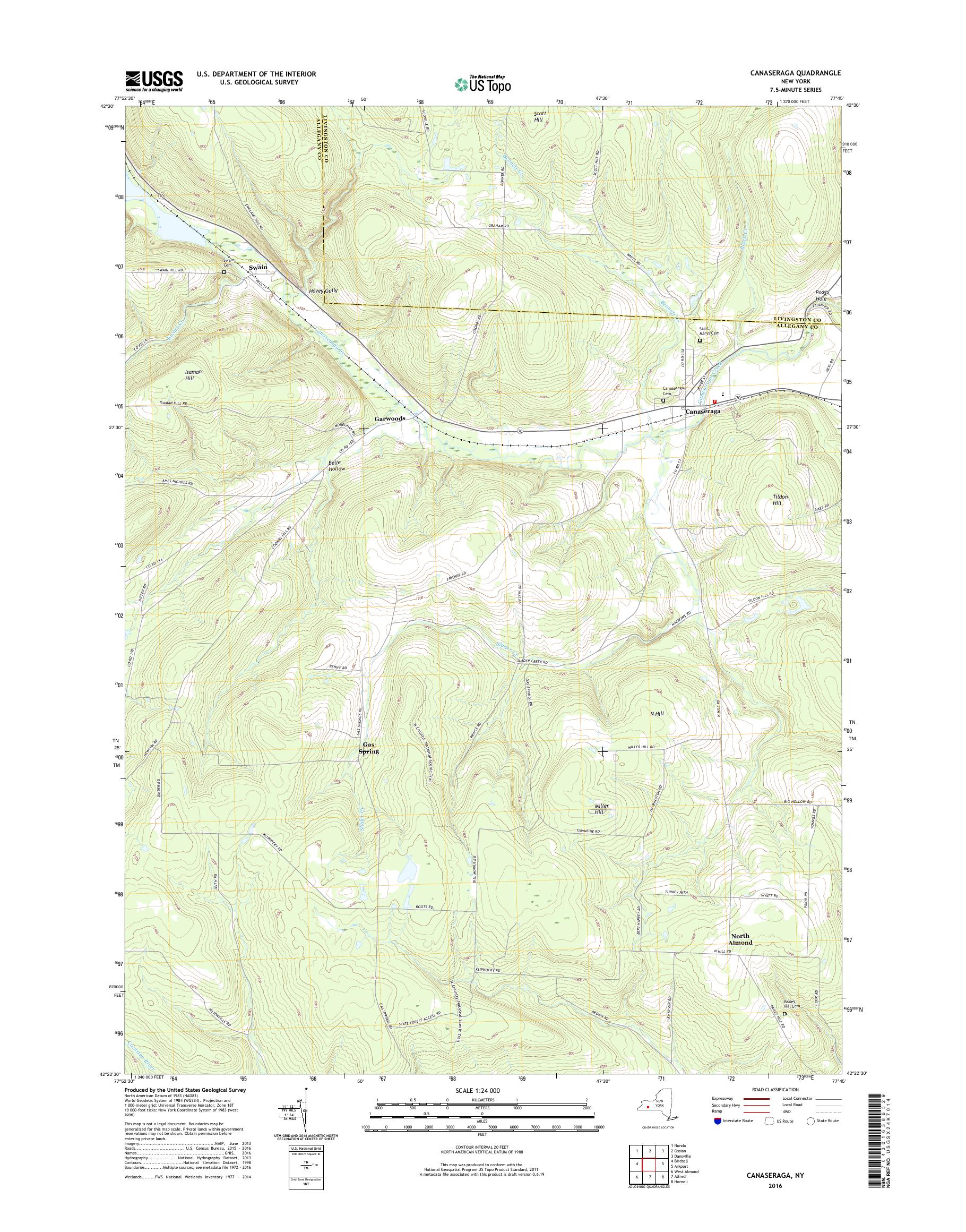 MyTopo Canaseraga, New York USGS Quad Topo Map