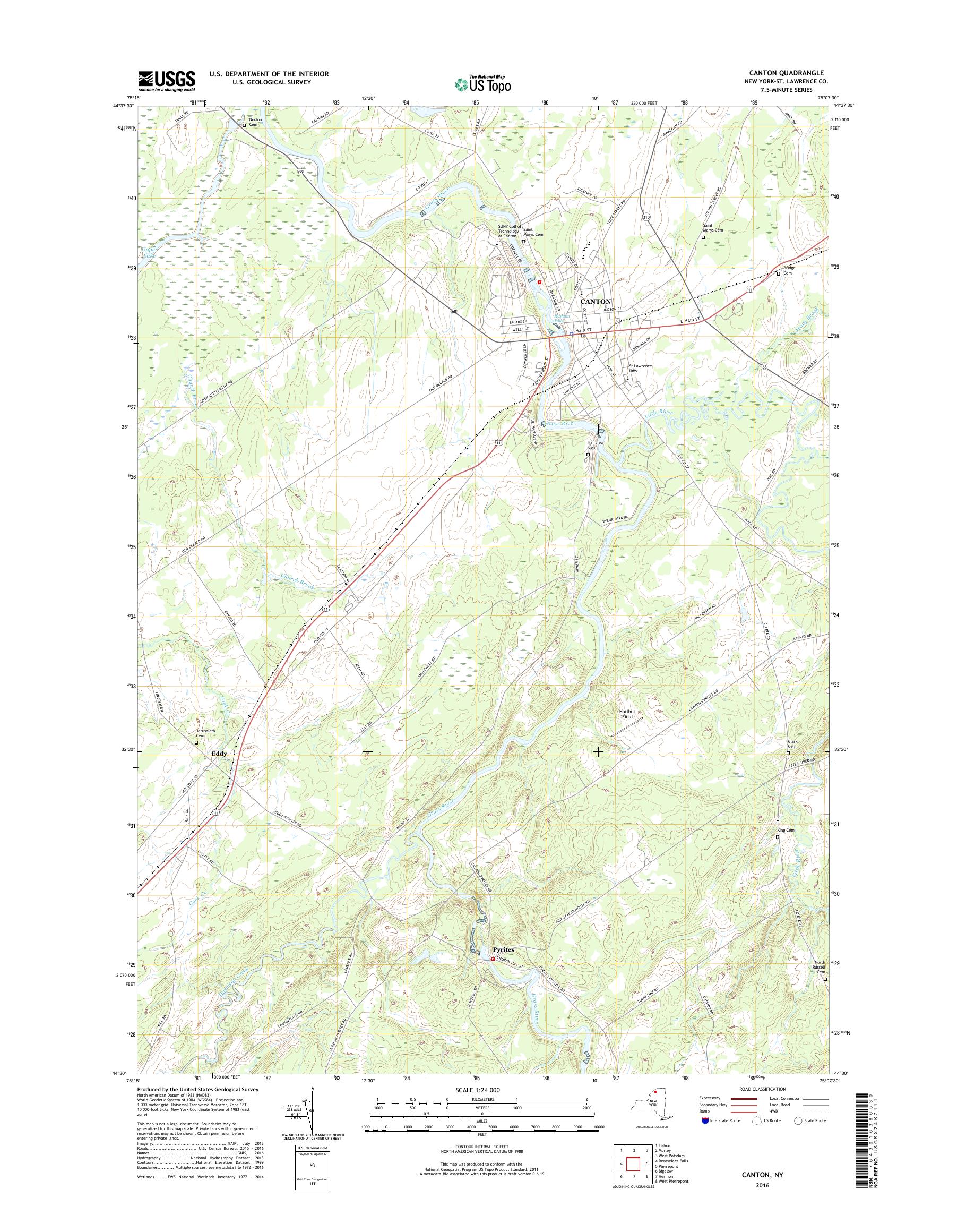 MyTopo Canton, New York USGS Quad Topo Map