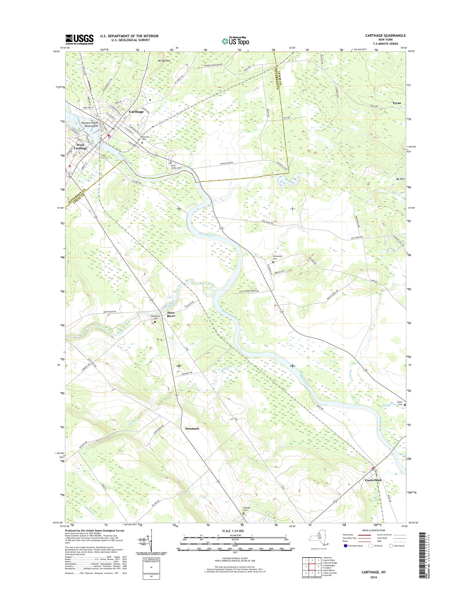 MyTopo Carthage, New York USGS Quad Topo Map