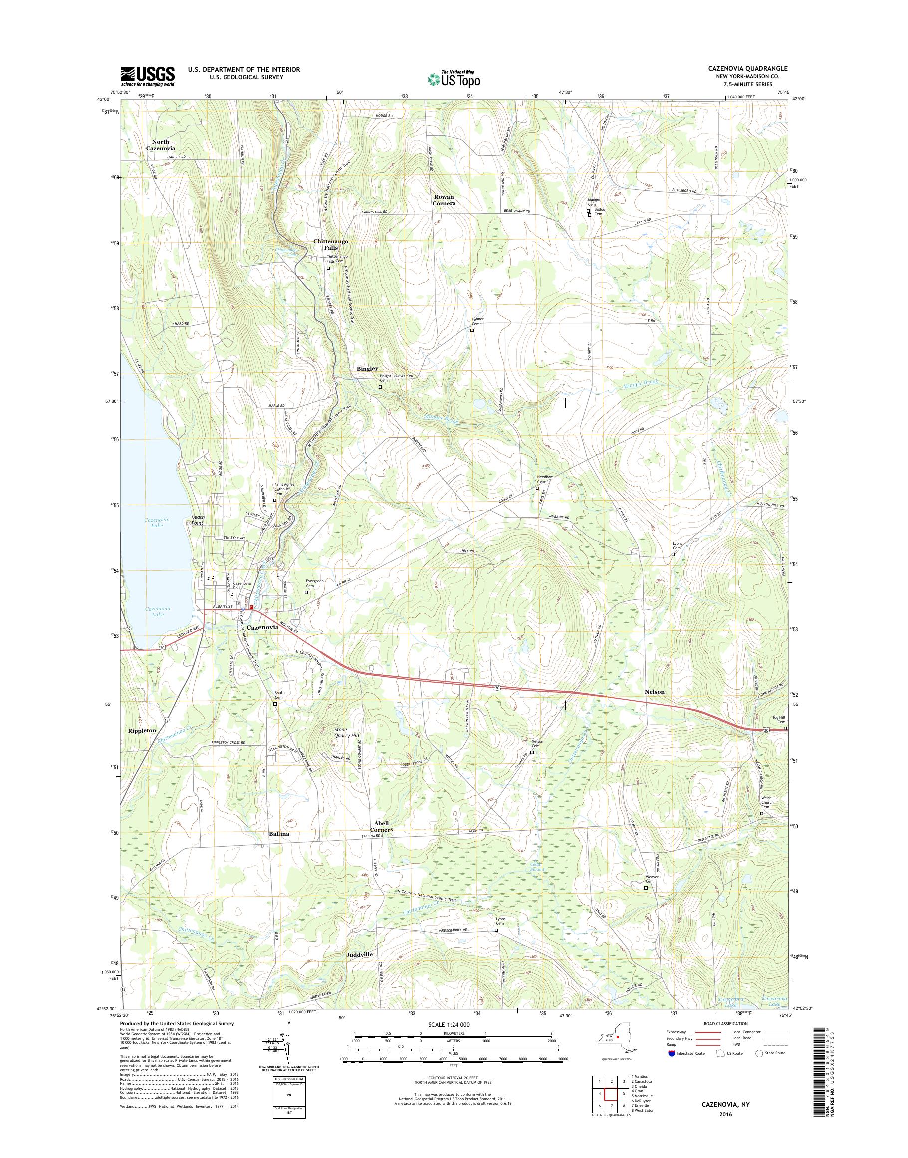 MyTopo Cazenovia, New York USGS Quad Topo Map