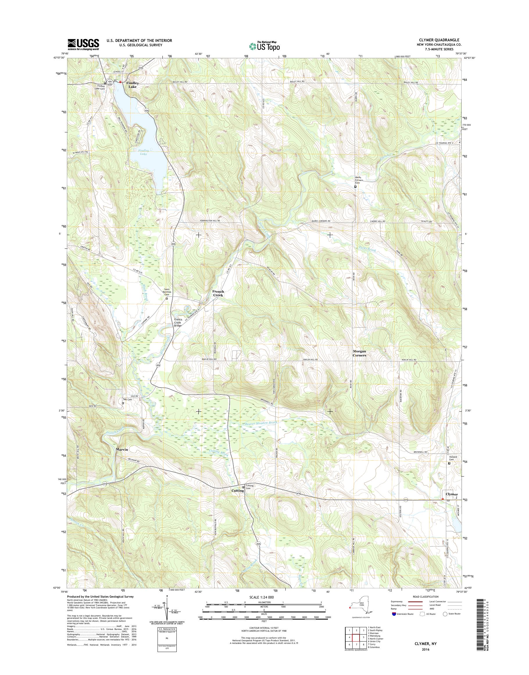 MyTopo Clymer, New York USGS Quad Topo Map