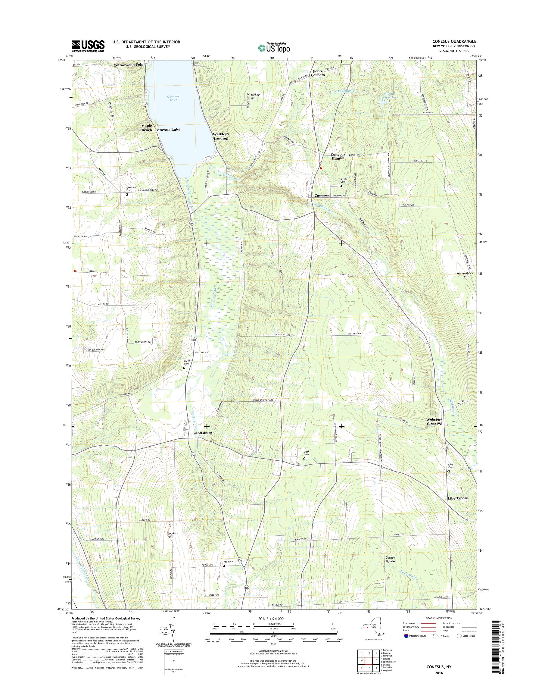 MyTopo Conesus, New York USGS Quad Topo Map