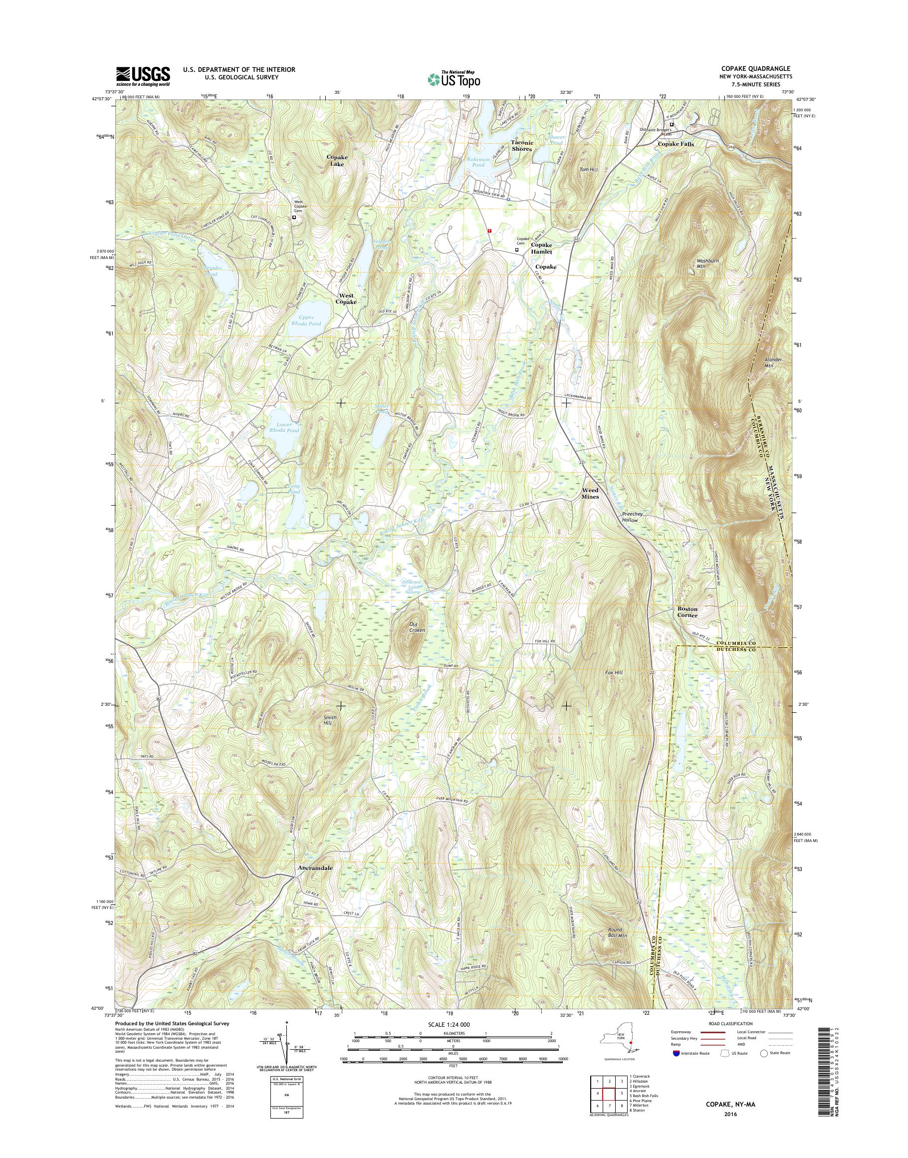 MyTopo Copake, New York USGS Quad Topo Map