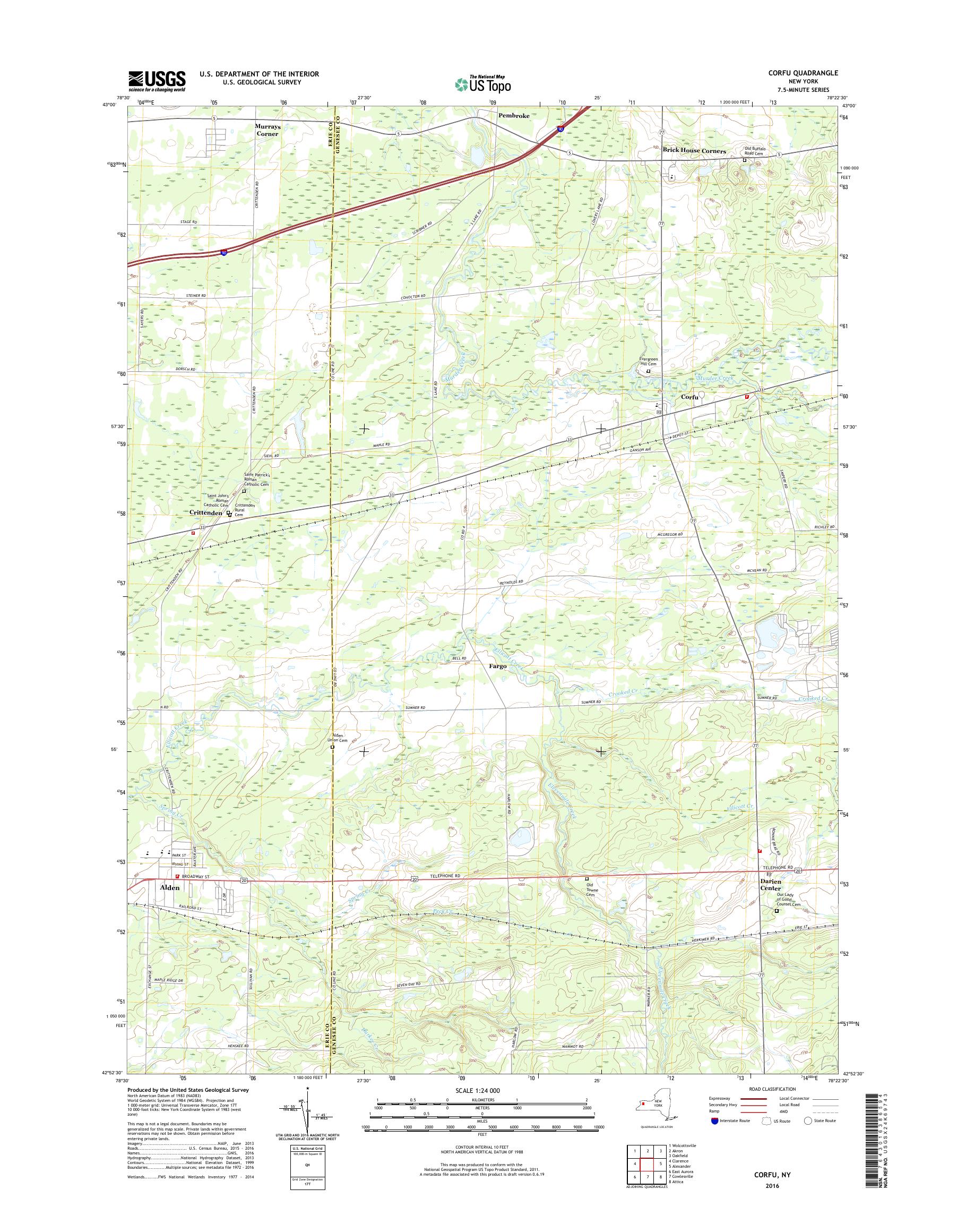 MyTopo Corfu, New York USGS Quad Topo Map