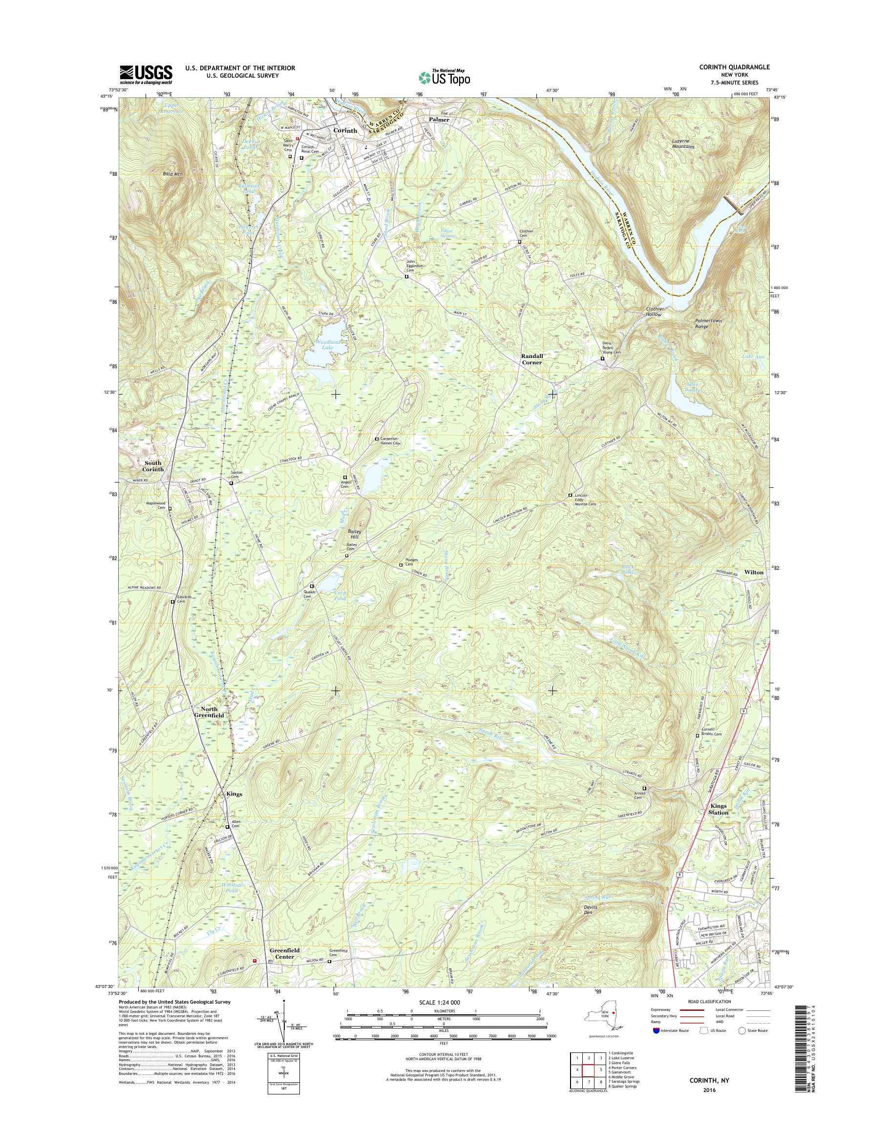 MyTopo Corinth, New York USGS Quad Topo Map