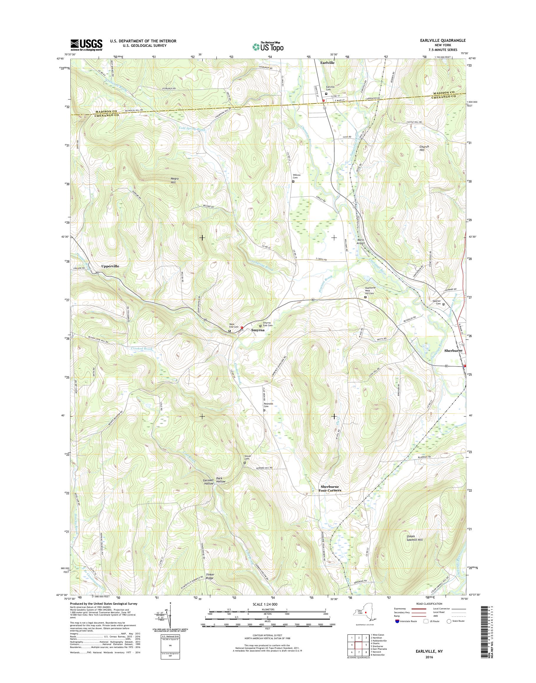 MyTopo Earlville, New York USGS Quad Topo Map