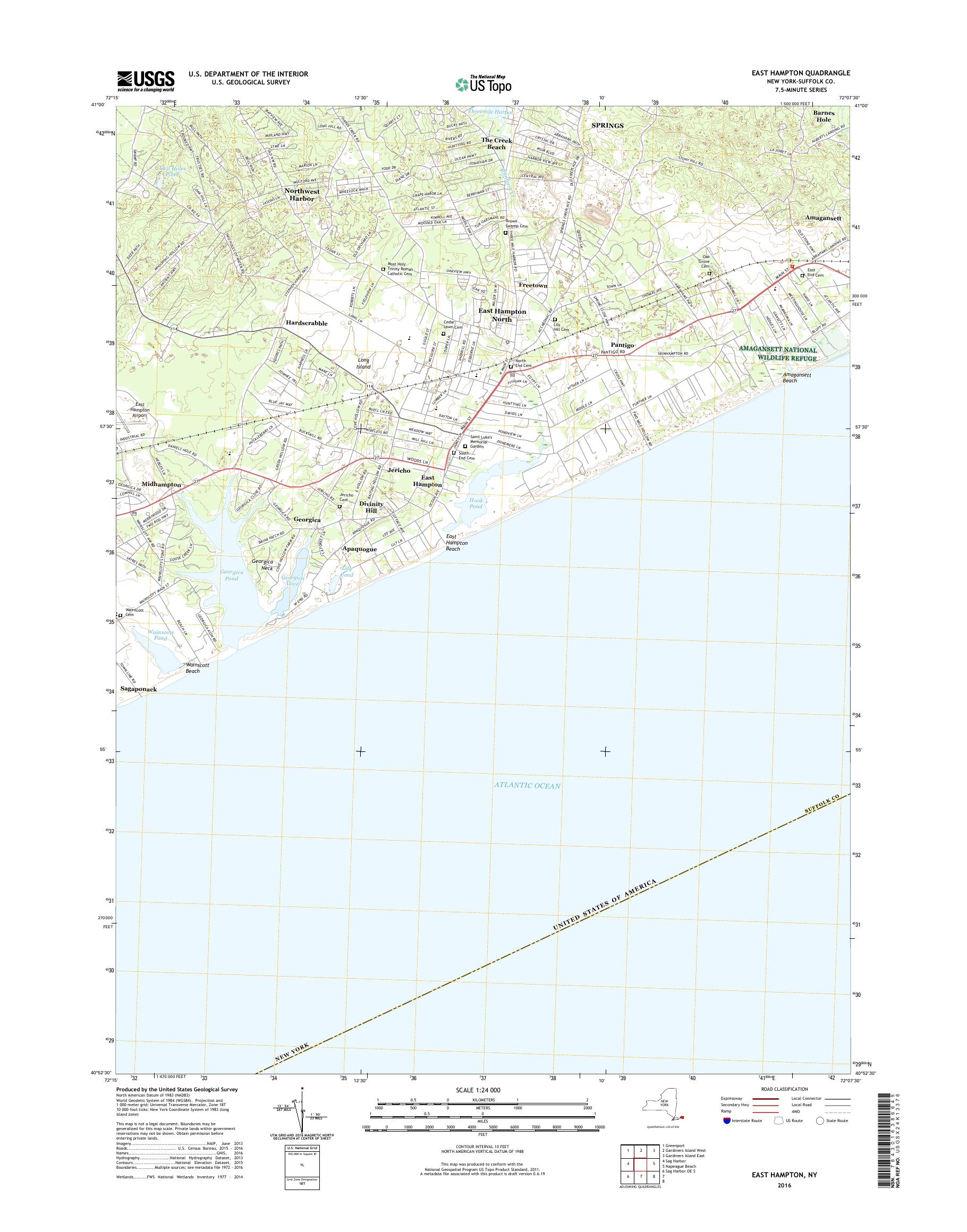 MyTopo East Hampton, New York USGS Quad Topo Map