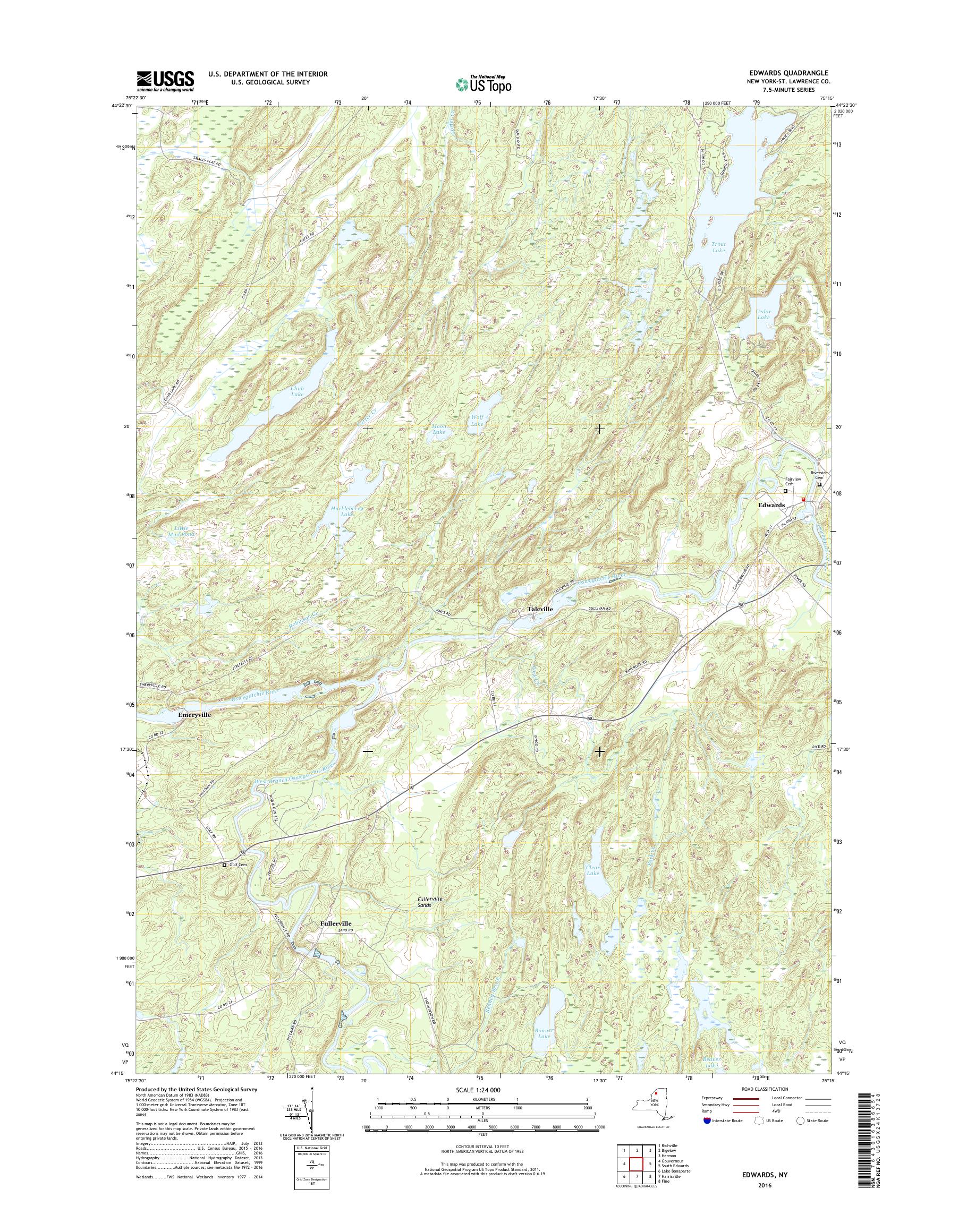 MyTopo Edwards, New York USGS Quad Topo Map