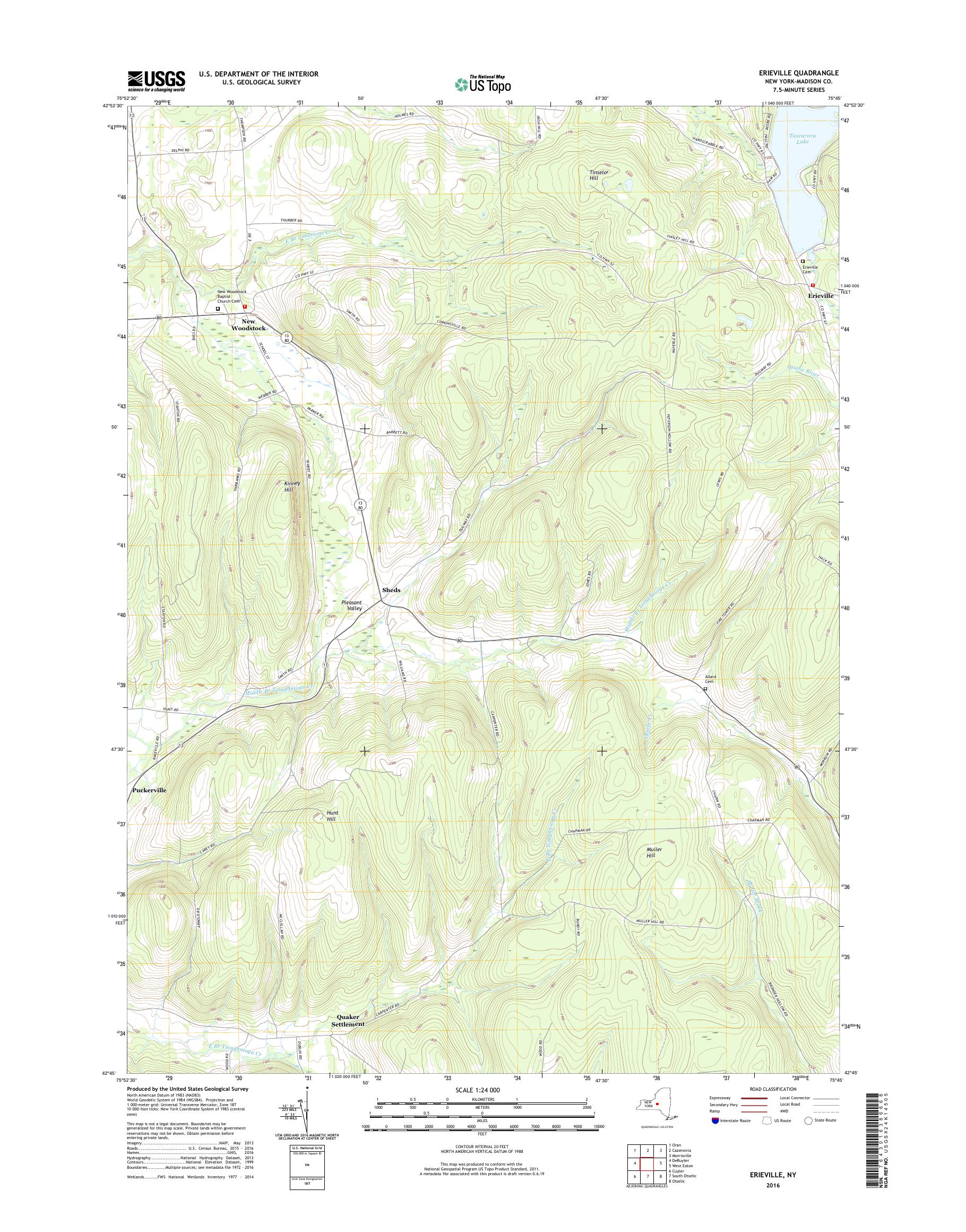 MyTopo Erieville, New York USGS Quad Topo Map