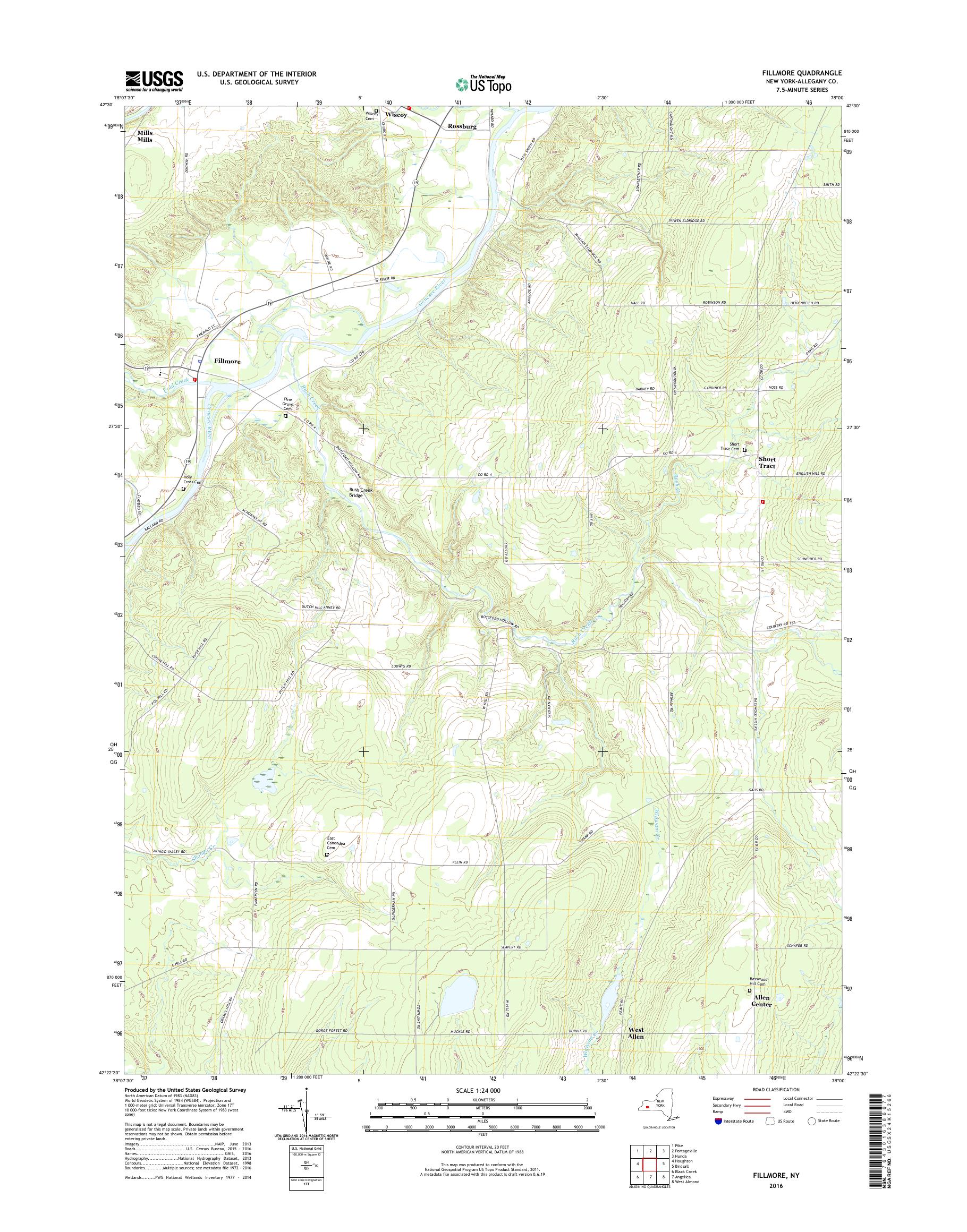 MyTopo Fillmore, New York USGS Quad Topo Map