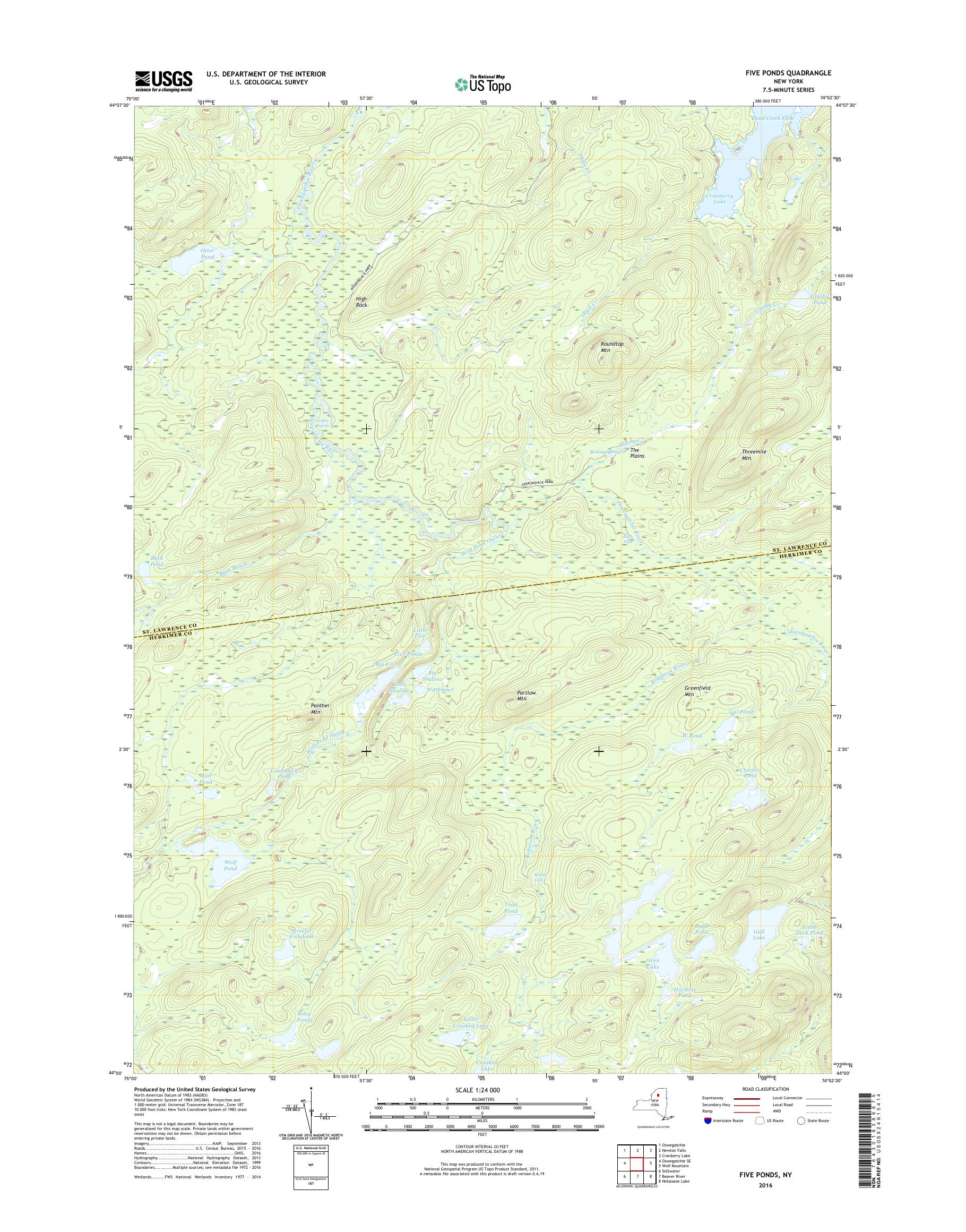 MyTopo Five Ponds, New York USGS Quad Topo Map