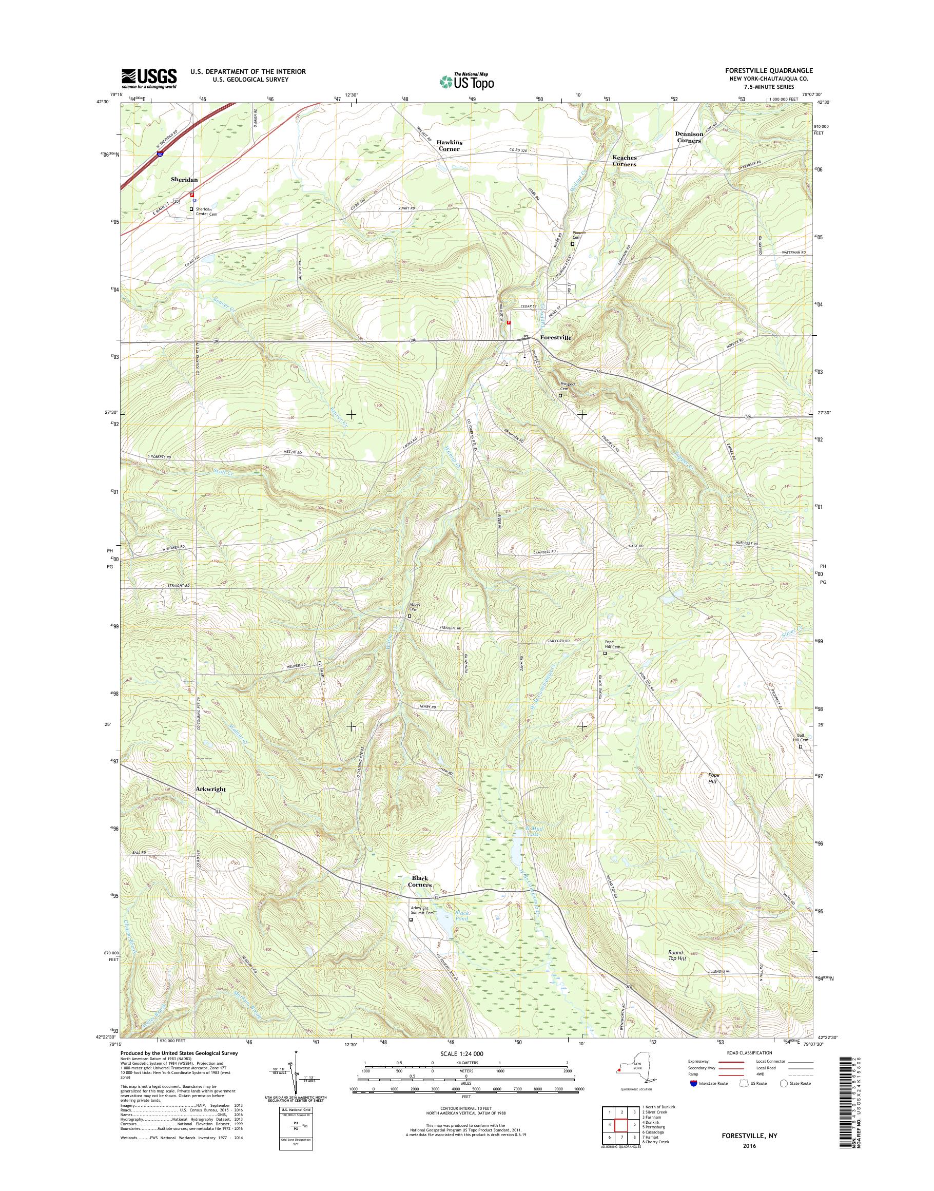 MyTopo Forestville, New York USGS Quad Topo Map