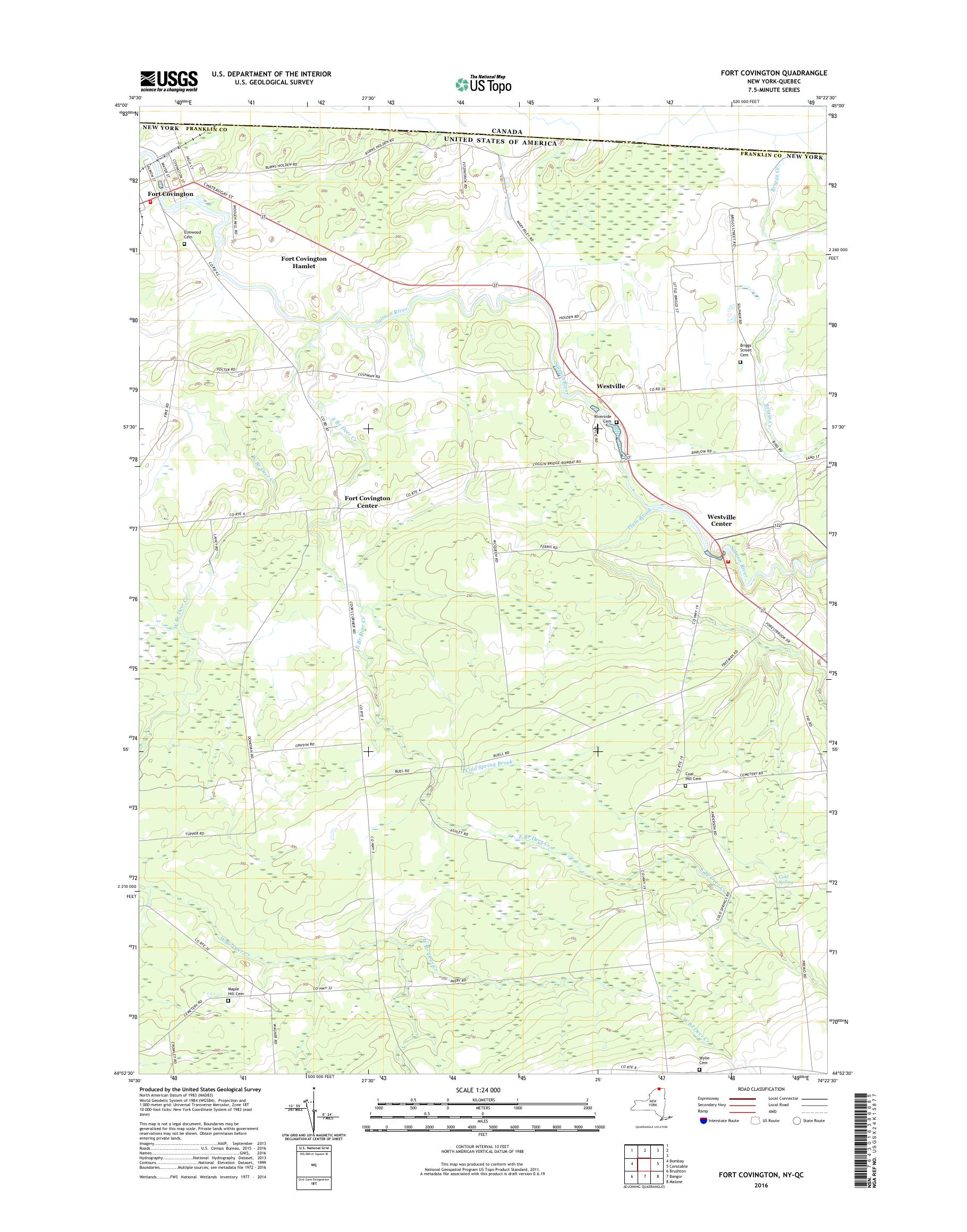 MyTopo Fort Covington, New York USGS Quad Topo Map