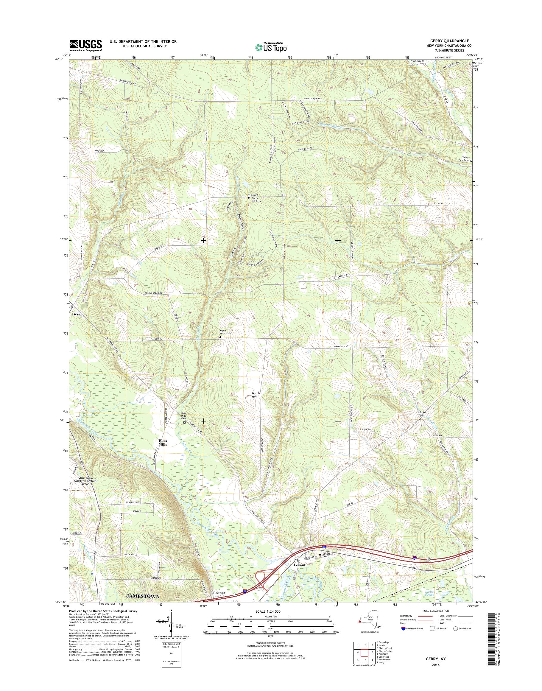 MyTopo Gerry, New York USGS Quad Topo Map
