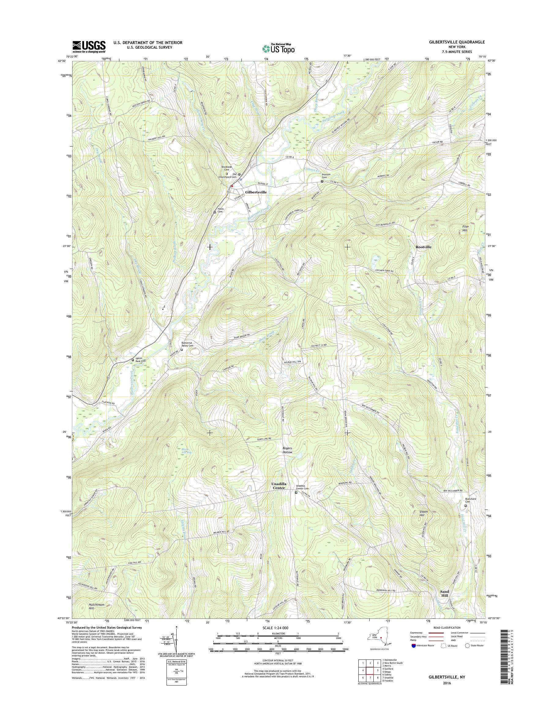 MyTopo Gilbertsville, New York USGS Quad Topo Map