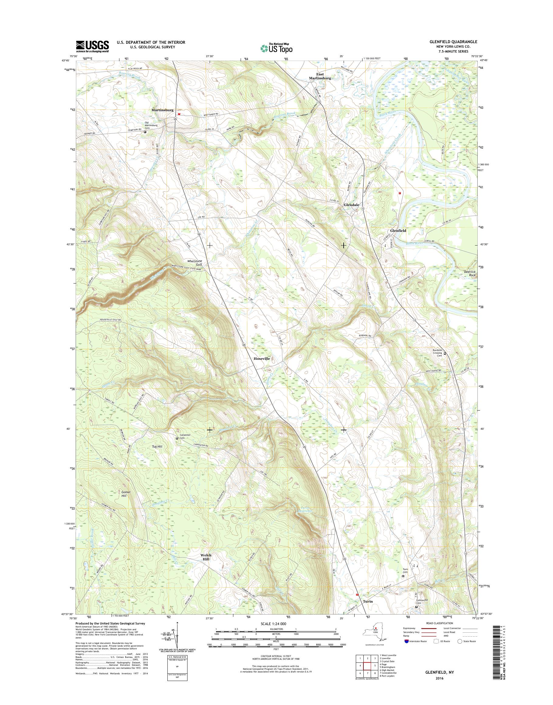 MyTopo Glenfield, New York USGS Quad Topo Map
