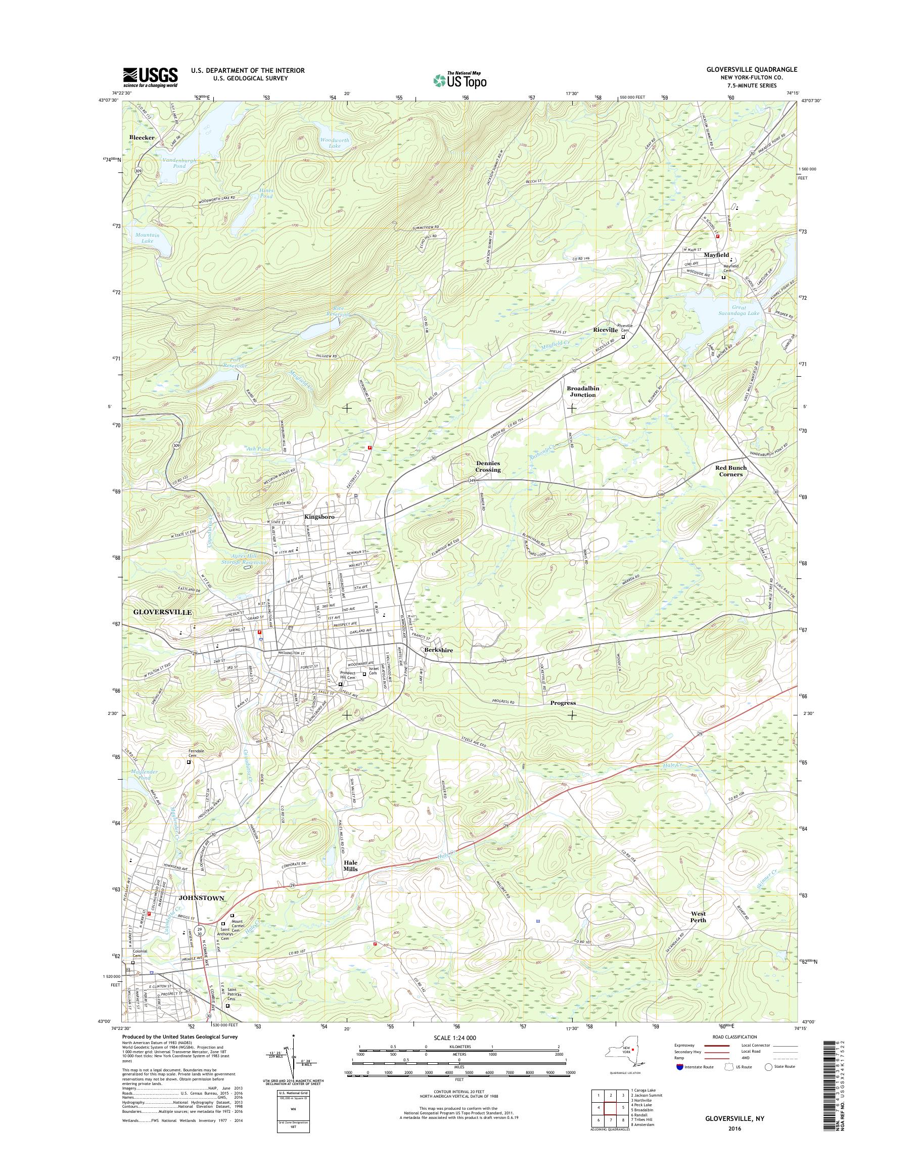 MyTopo Gloversville, New York USGS Quad Topo Map