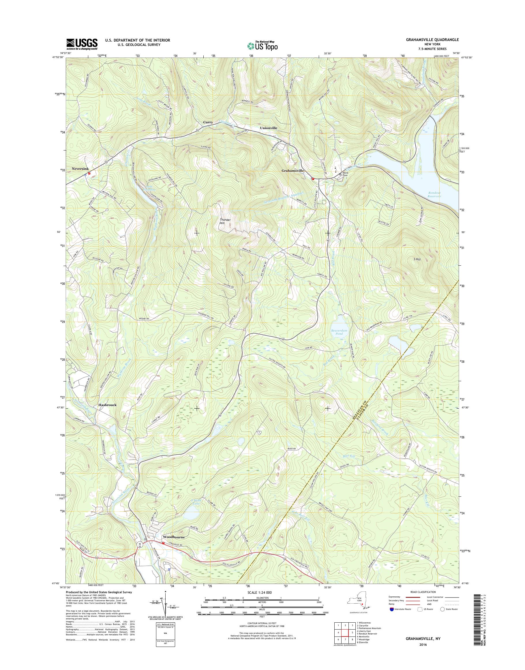 MyTopo Grahamsville, New York USGS Quad Topo Map
