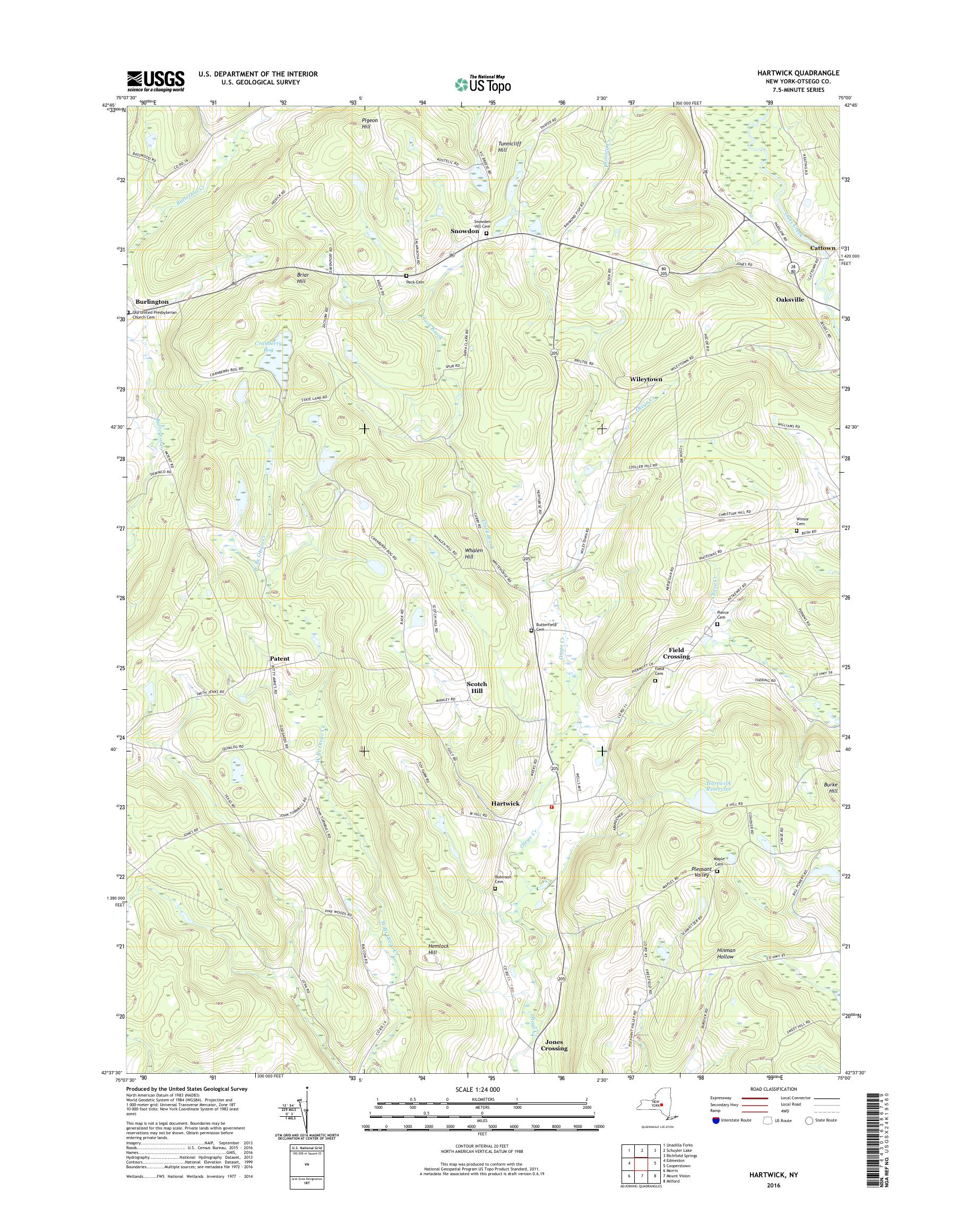 MyTopo Hartwick, New York USGS Quad Topo Map