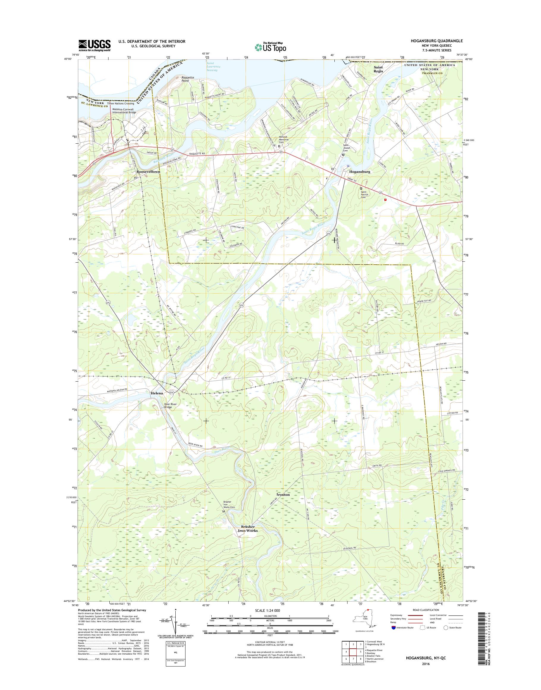 MyTopo Hogansburg, New York USGS Quad Topo Map