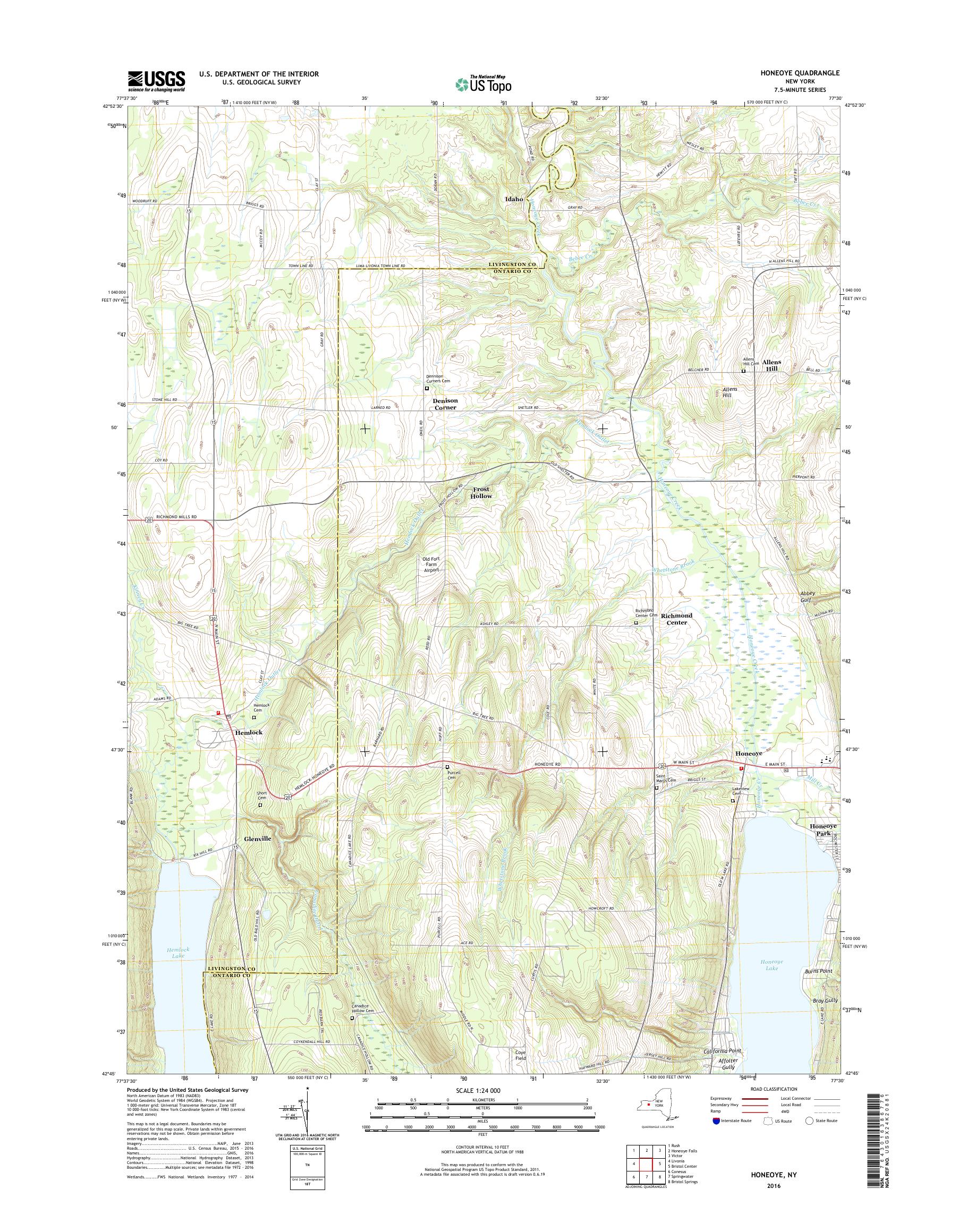 MyTopo Honeoye, New York USGS Quad Topo Map