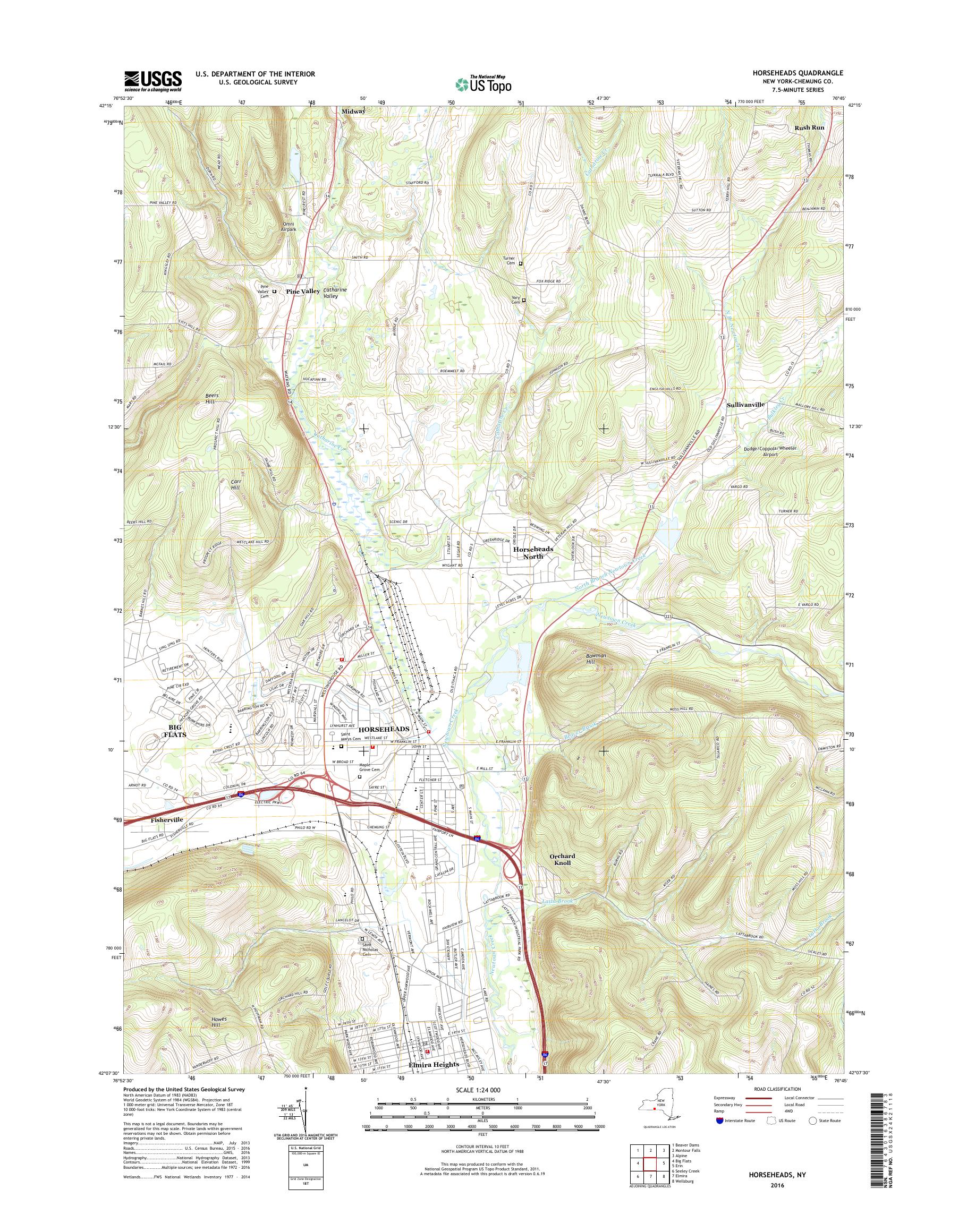 MyTopo Horseheads, New York USGS Quad Topo Map