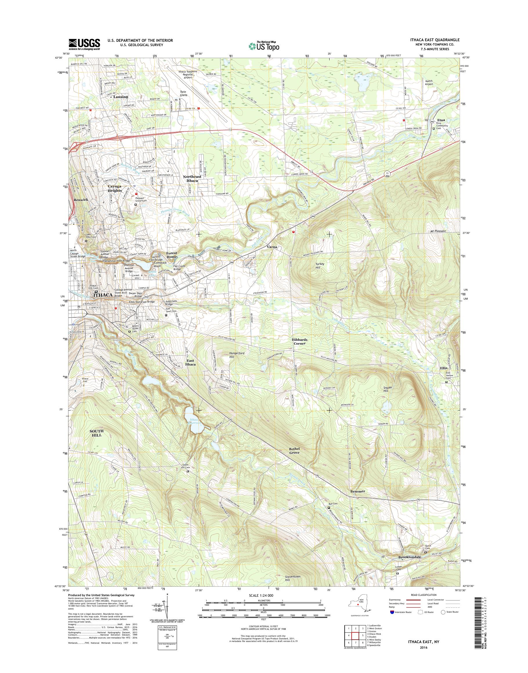 MyTopo Ithaca East, New York USGS Quad Topo Map