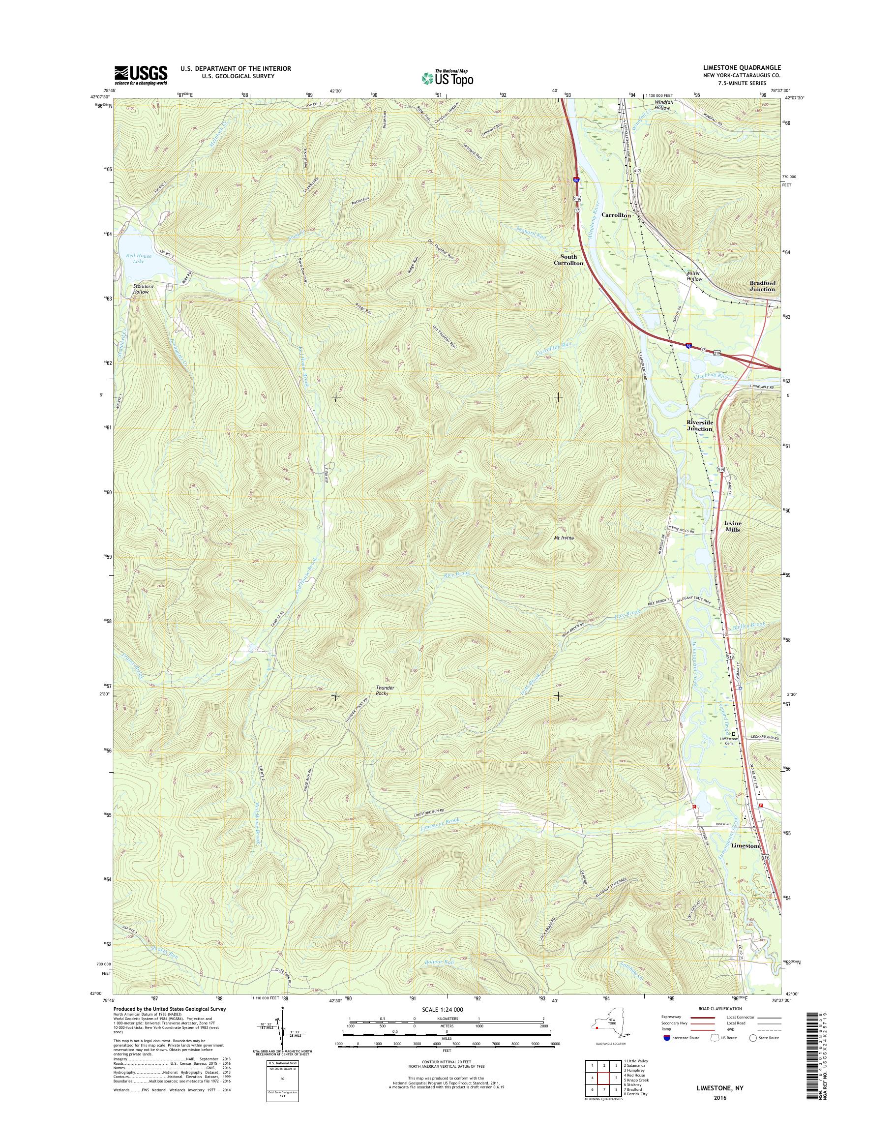 MyTopo Limestone, New York USGS Quad Topo Map