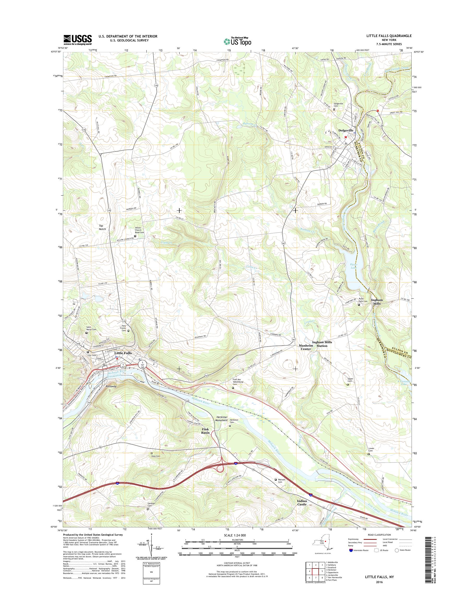 MyTopo Little Falls, New York USGS Quad Topo Map