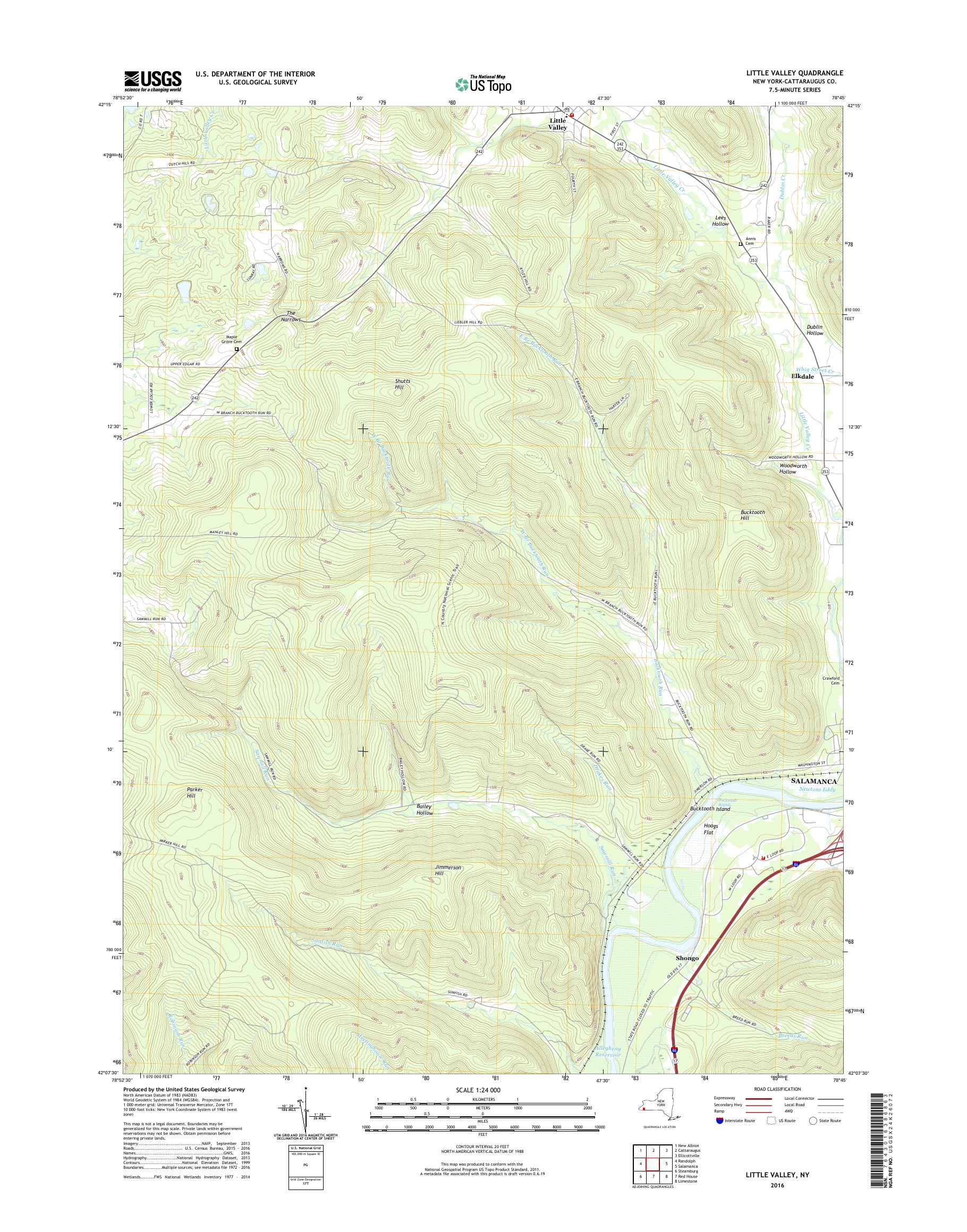 MyTopo Little Valley, New York USGS Quad Topo Map
