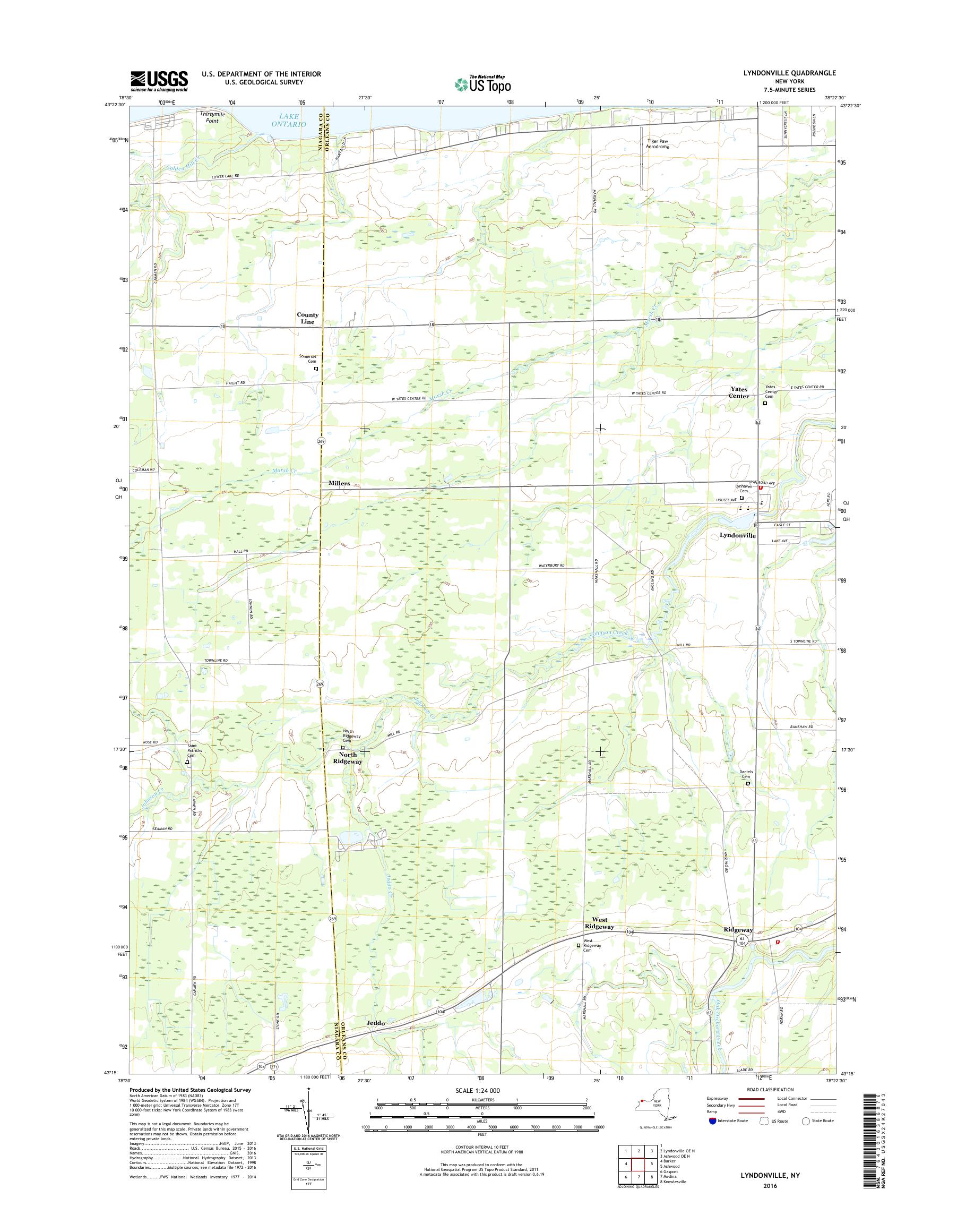 MyTopo Lyndonville, New York USGS Quad Topo Map