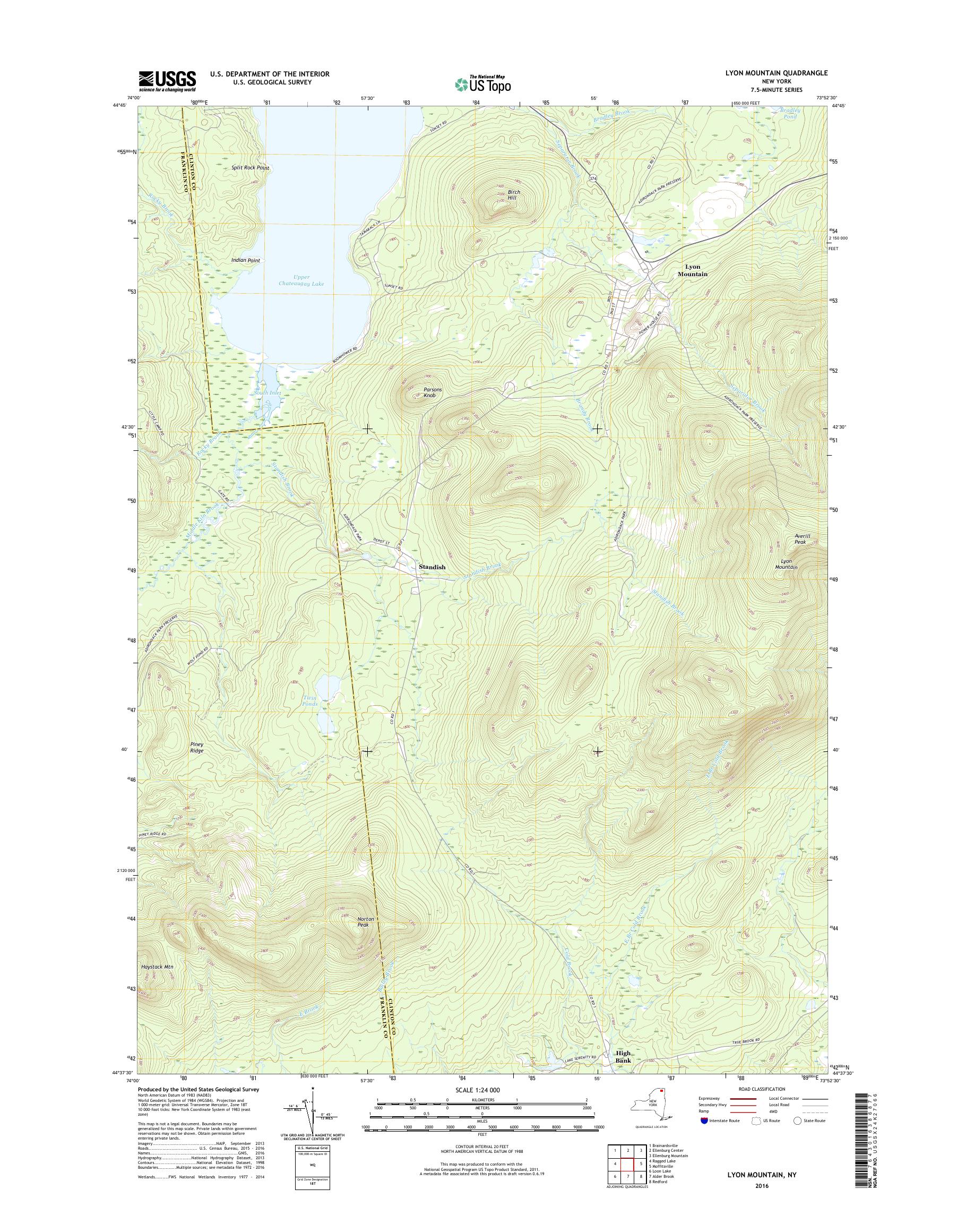 MyTopo Lyon Mountain, New York USGS Quad Topo Map
