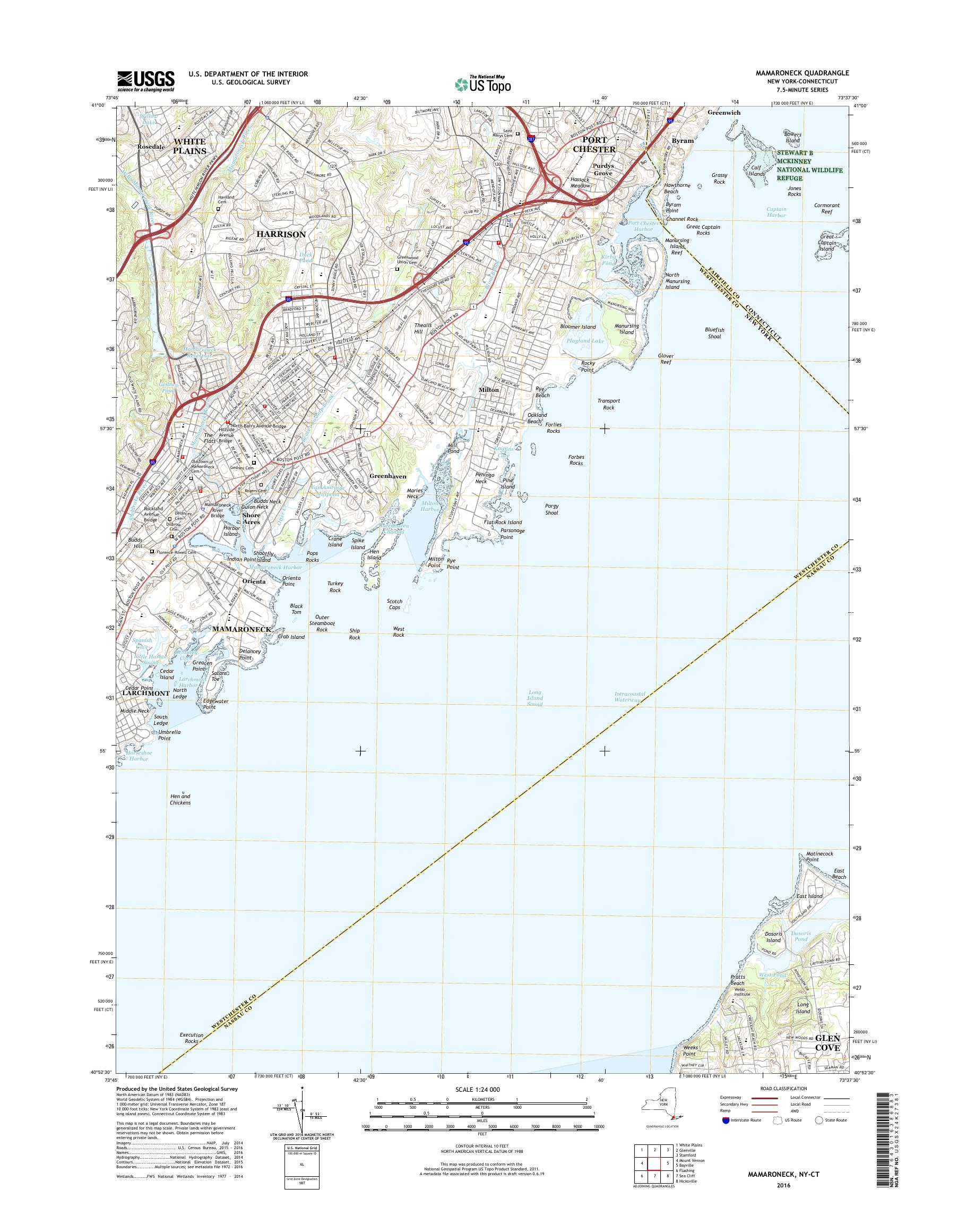 MyTopo Mamaroneck, New York USGS Quad Topo Map