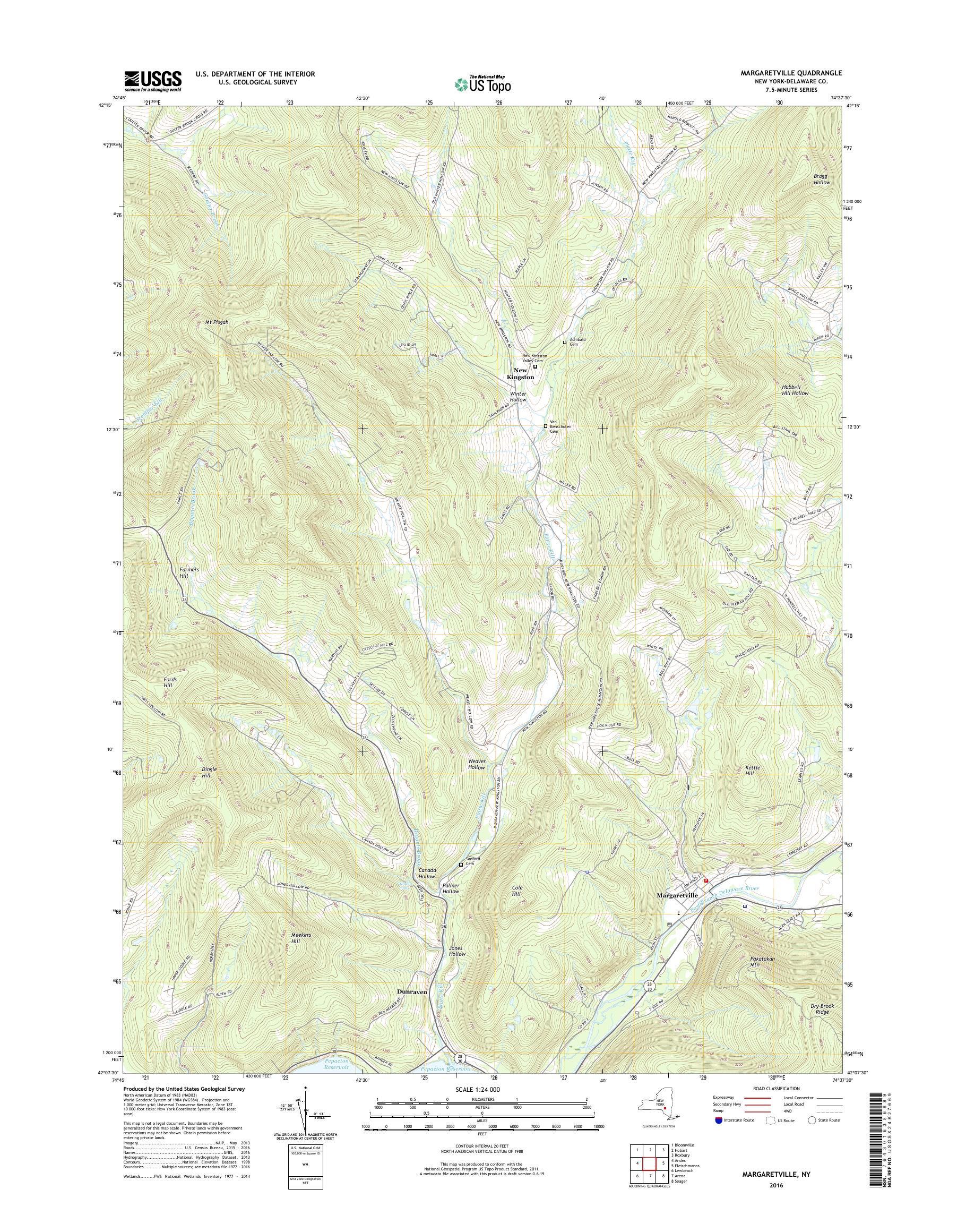 MyTopo Margaretville, New York USGS Quad Topo Map