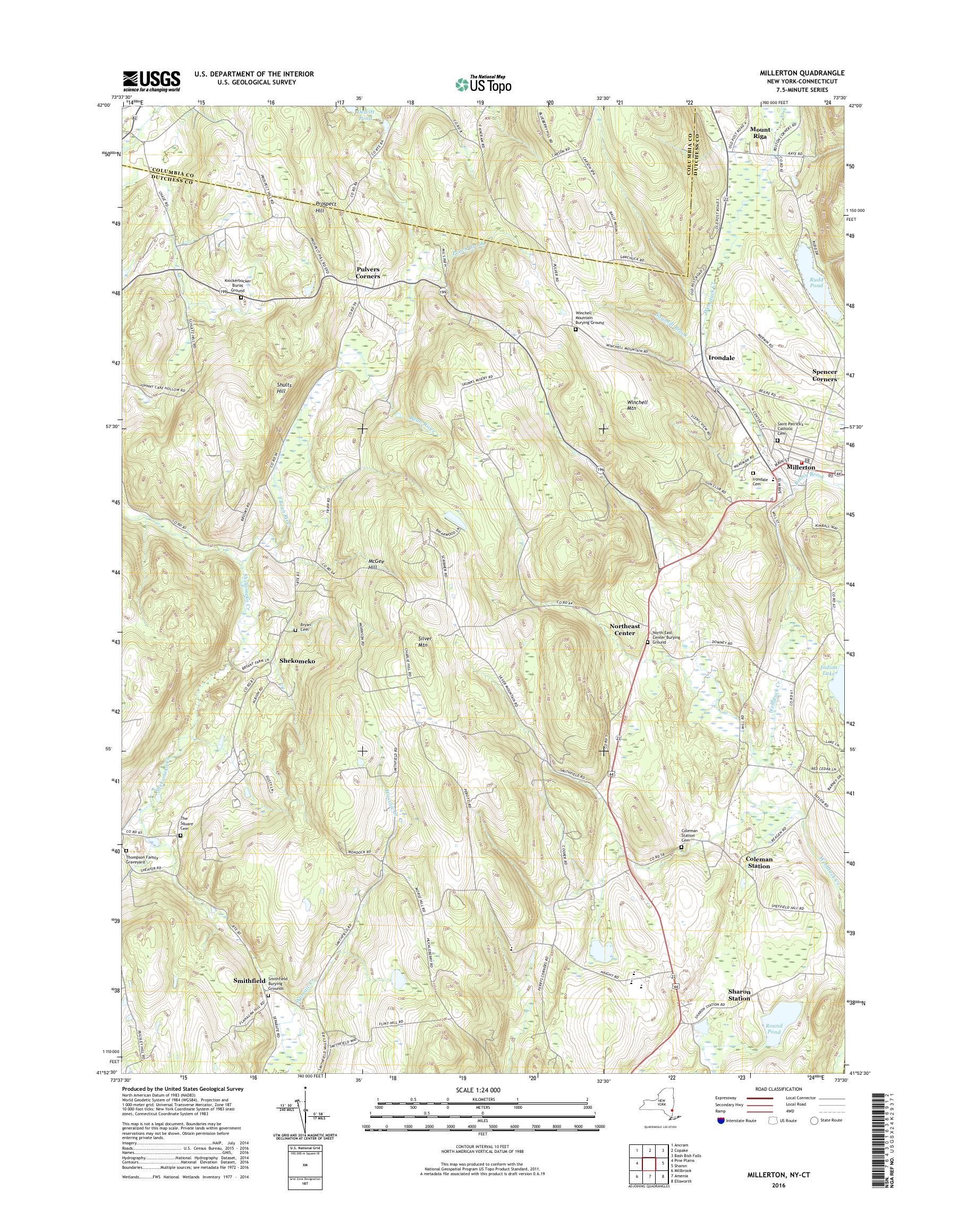 MyTopo Millerton, New York USGS Quad Topo Map