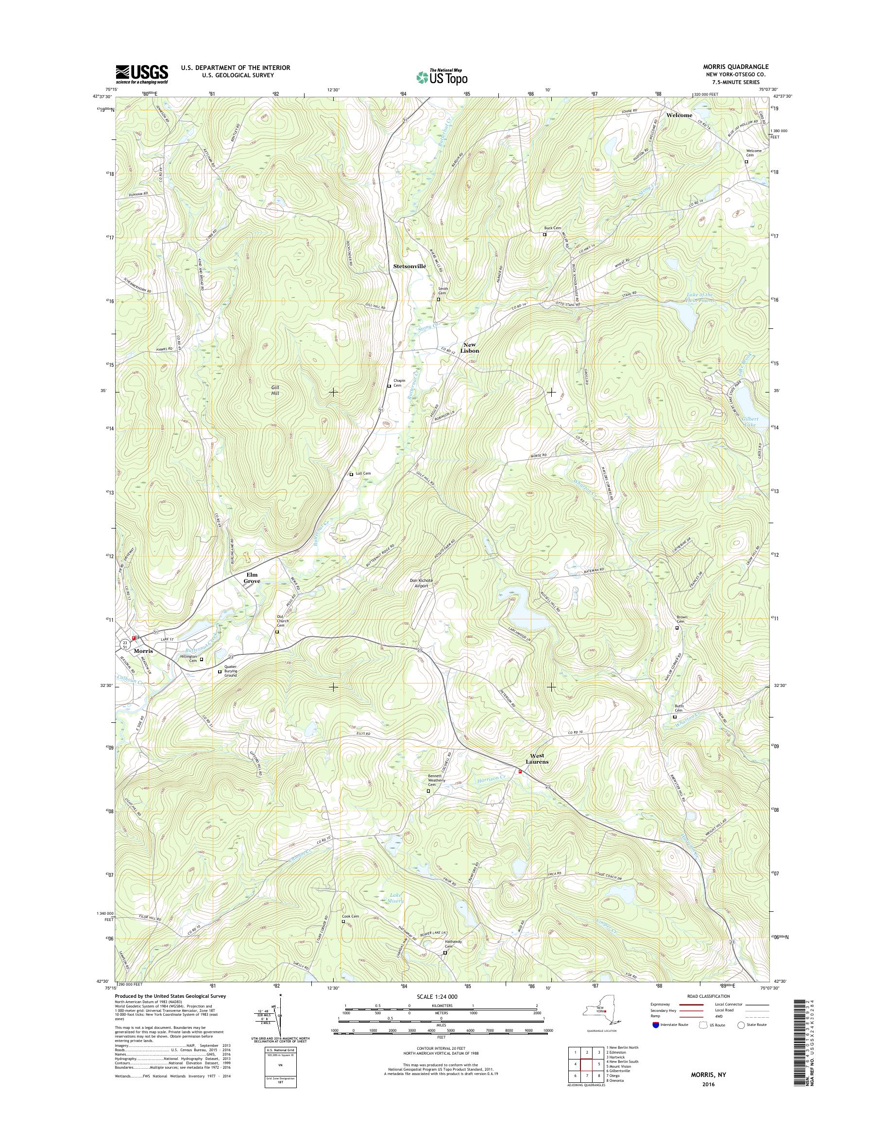 MyTopo Morris, New York USGS Quad Topo Map
