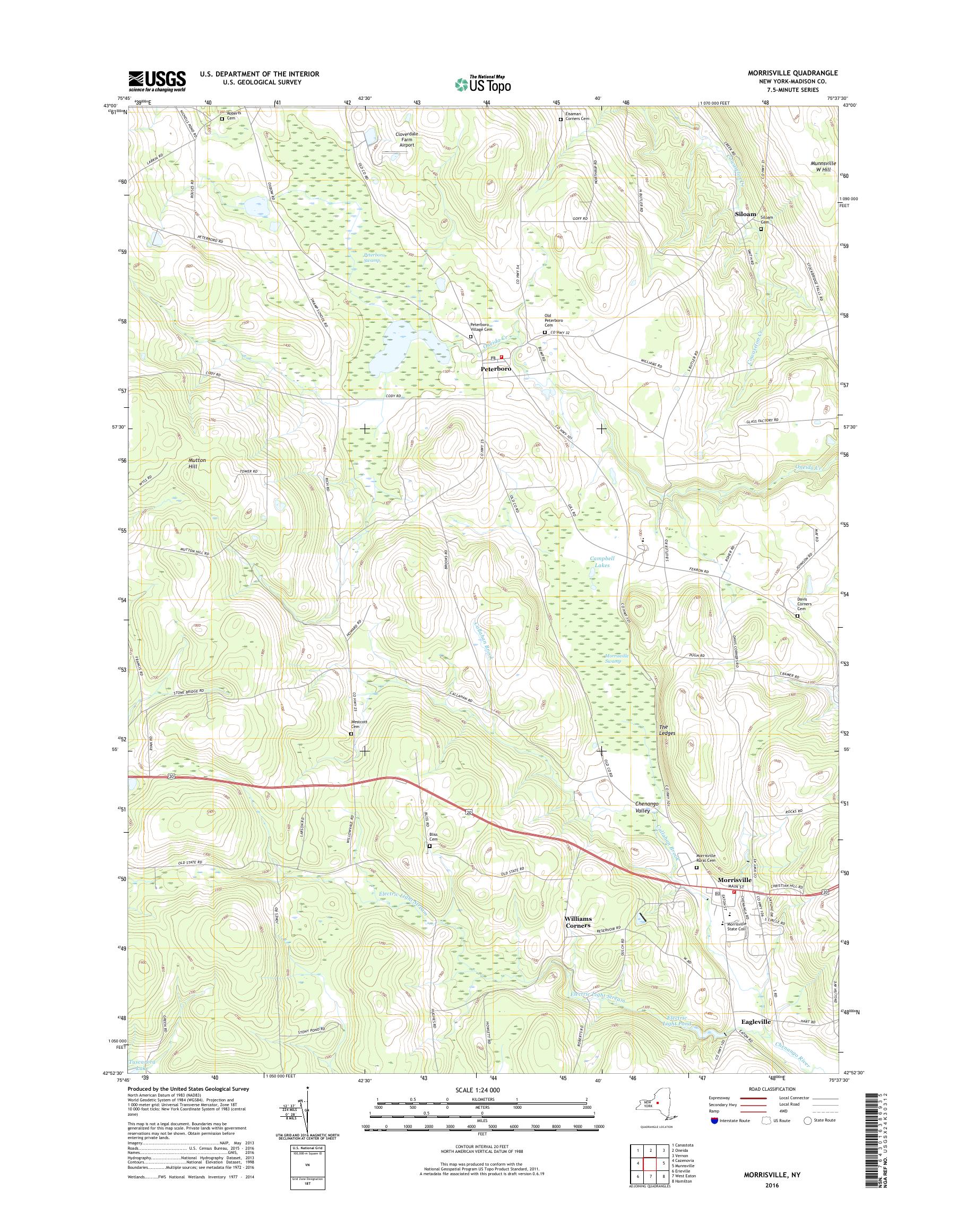 MyTopo Morrisville, New York USGS Quad Topo Map