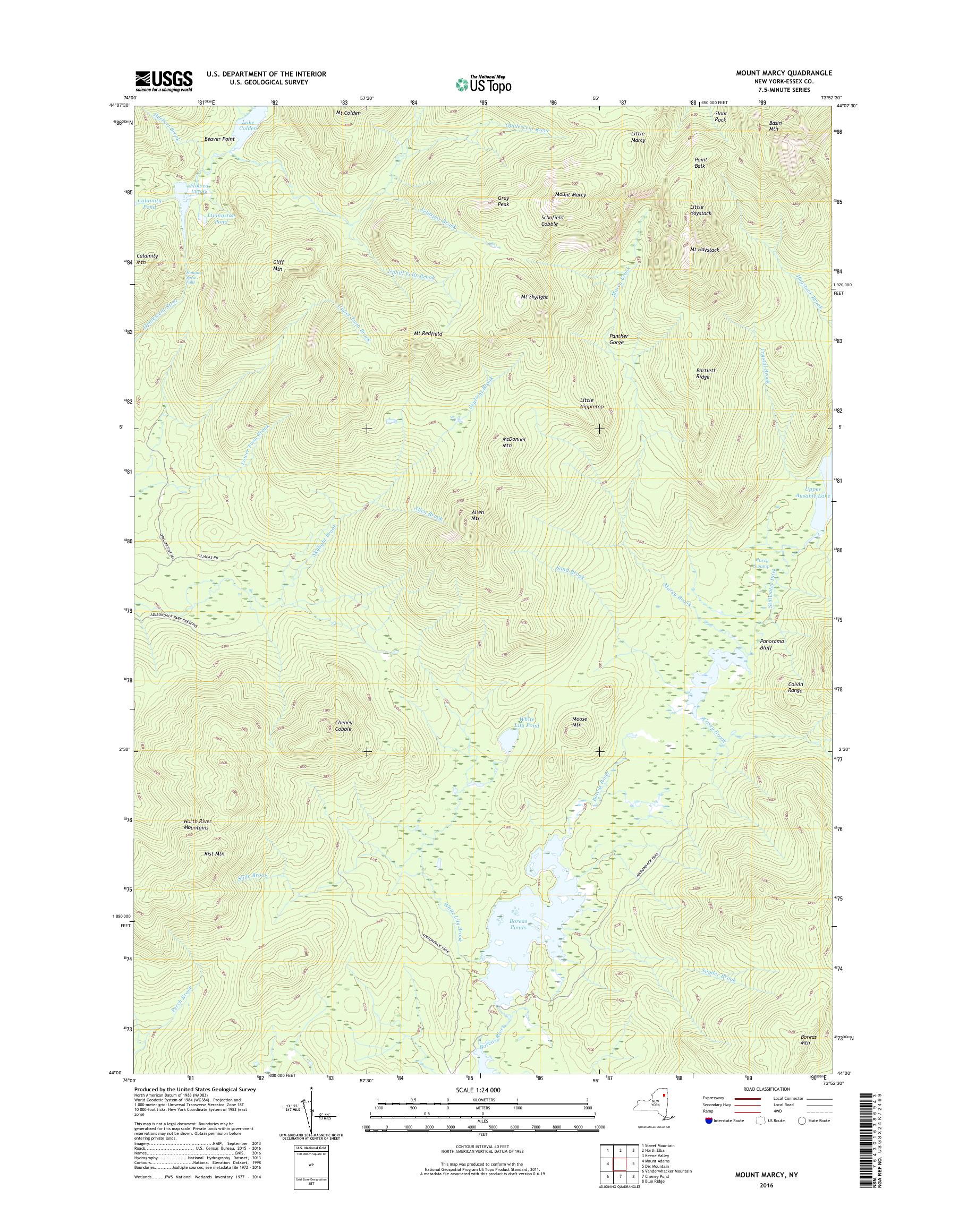 MyTopo Mount Marcy, New York USGS Quad Topo Map