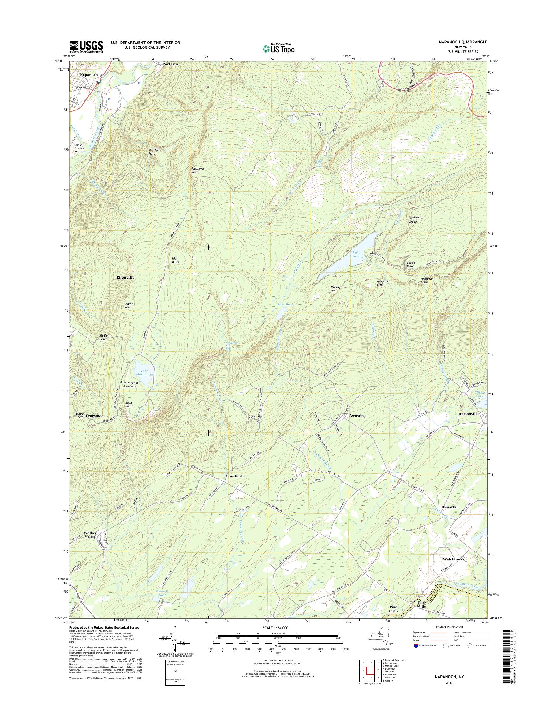 MyTopo Napanoch, New York USGS Quad Topo Map
