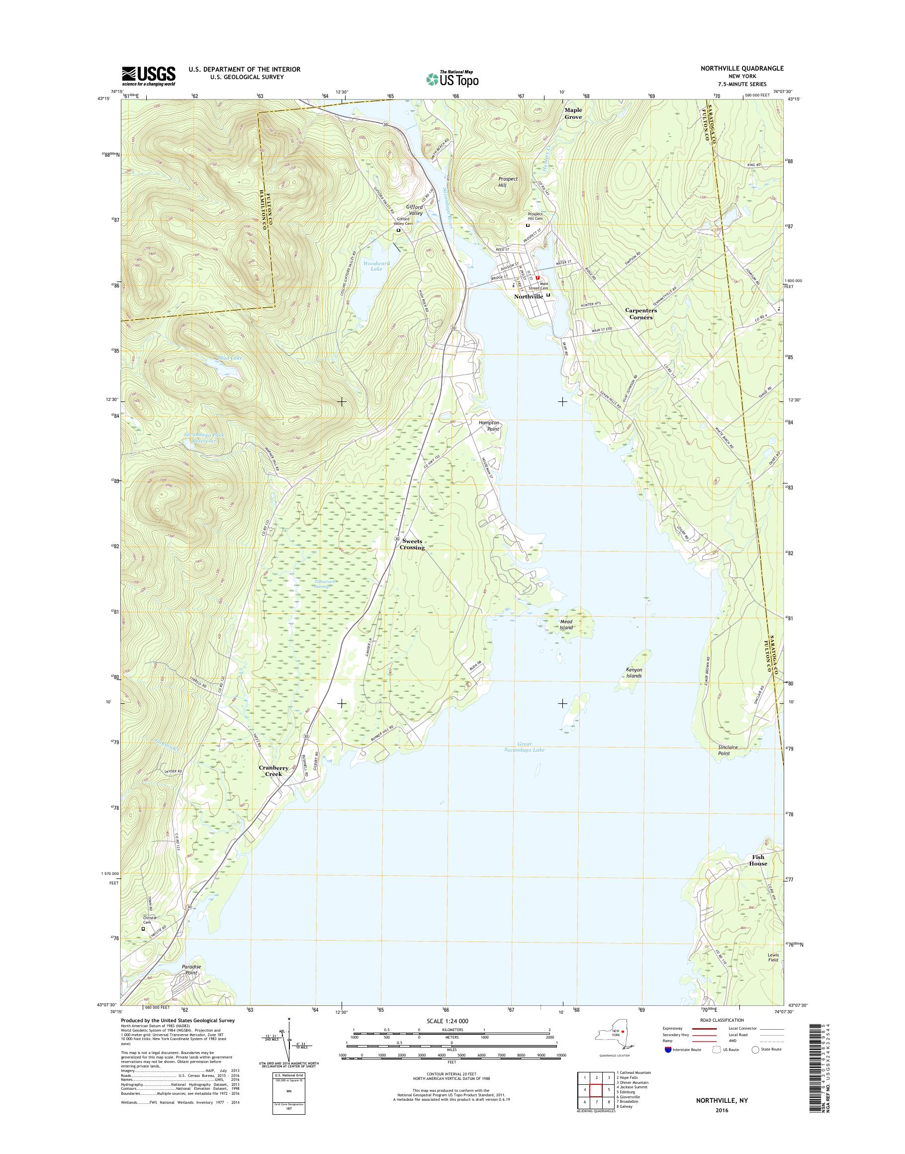 MyTopo Northville, New York USGS Quad Topo Map