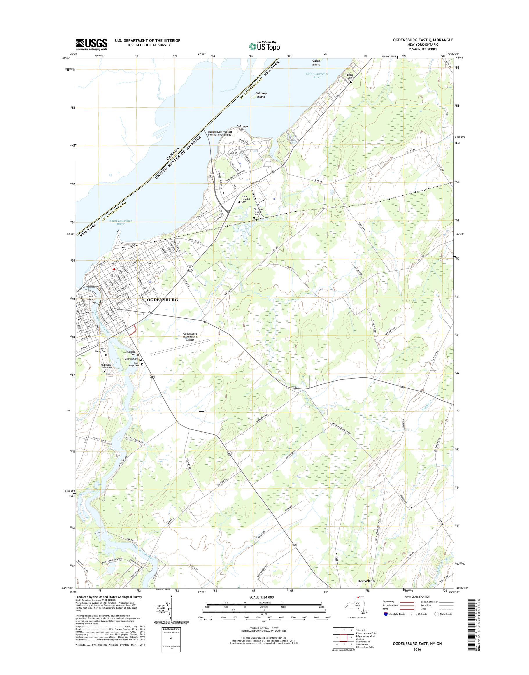 MyTopo Ogdensburg East, New York USGS Quad Topo Map