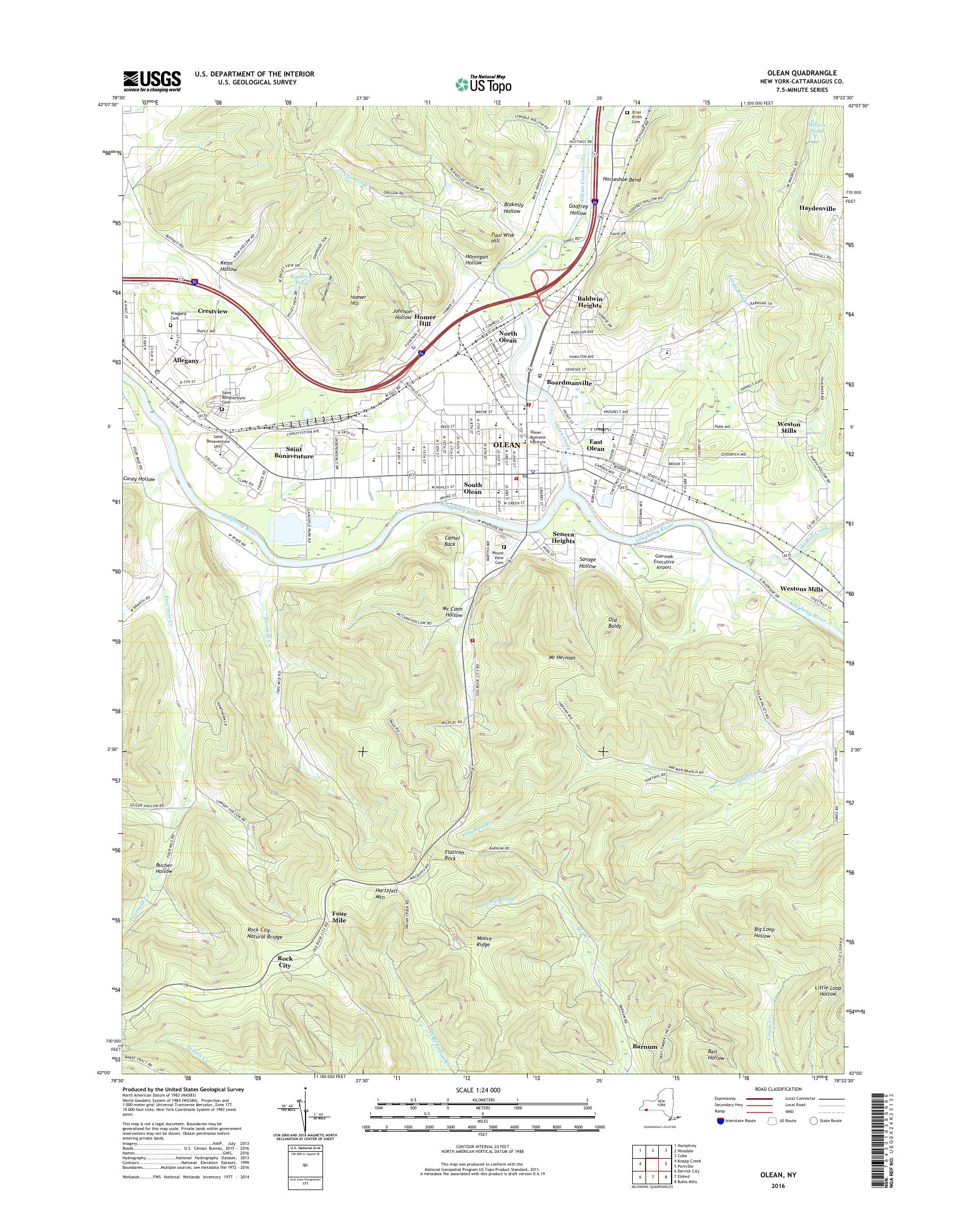 MyTopo Olean, New York USGS Quad Topo Map