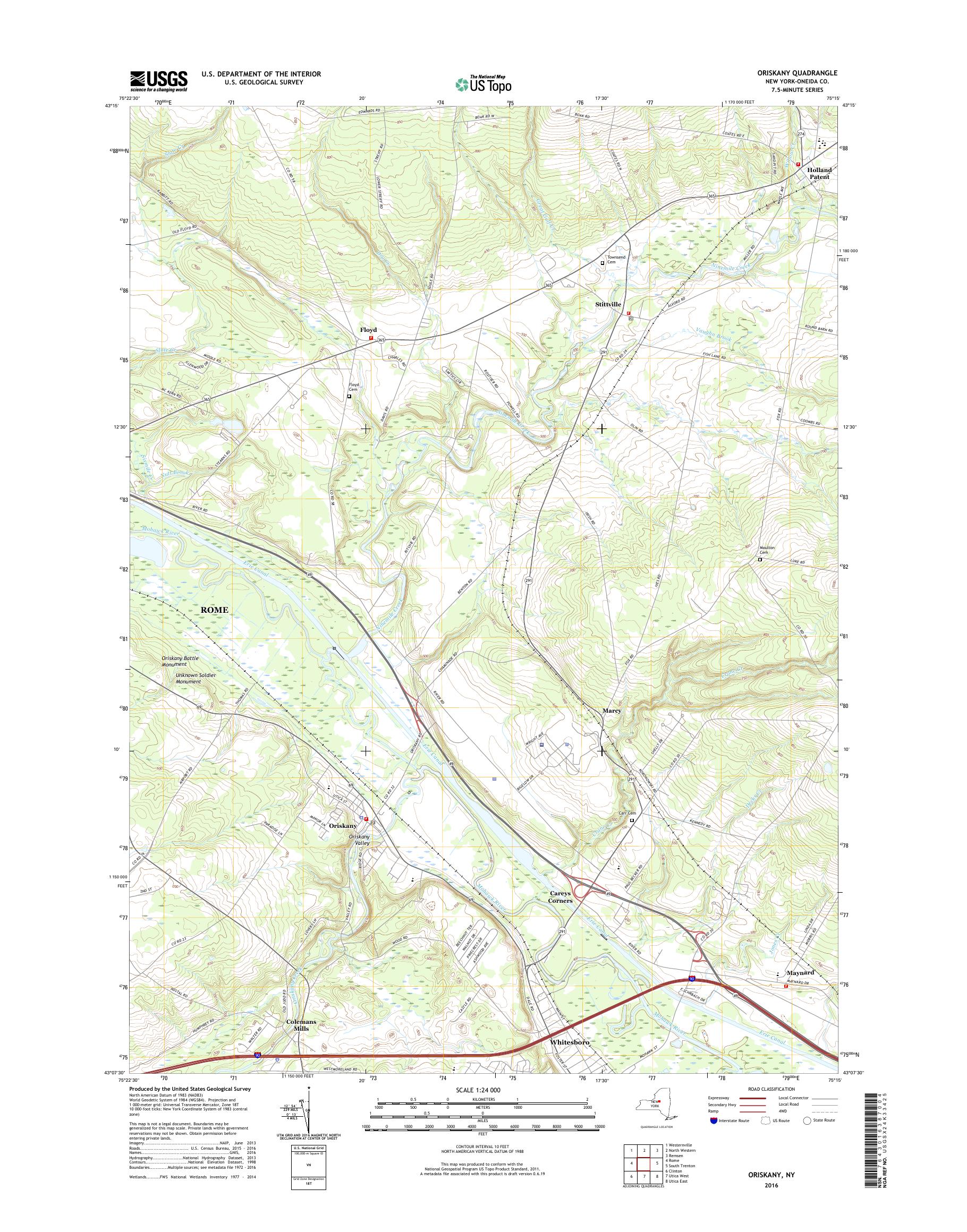 MyTopo Oriskany, New York USGS Quad Topo Map