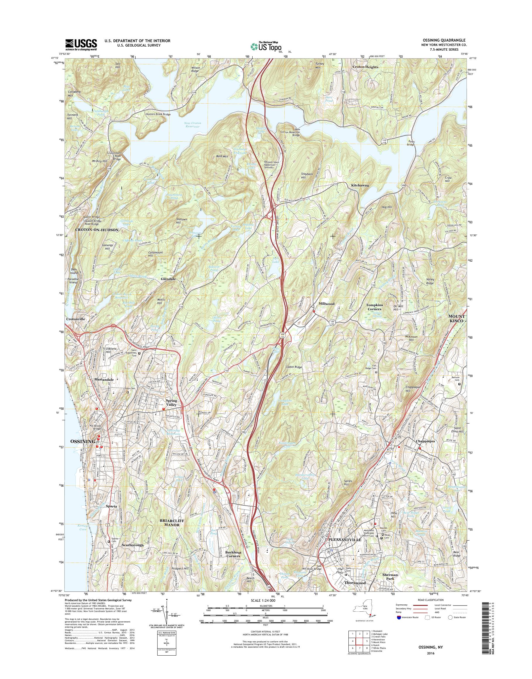 MyTopo Ossining, New York USGS Quad Topo Map
