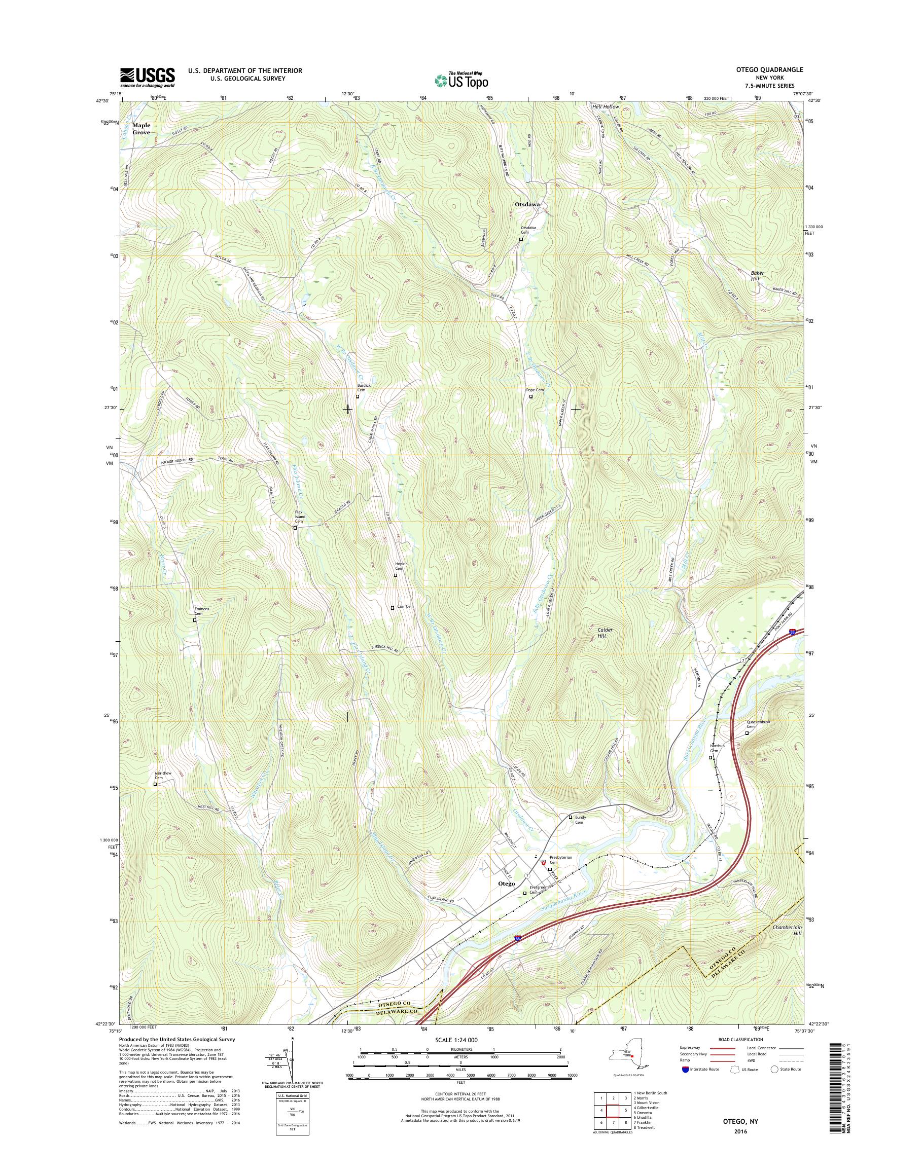 MyTopo Otego, New York USGS Quad Topo Map