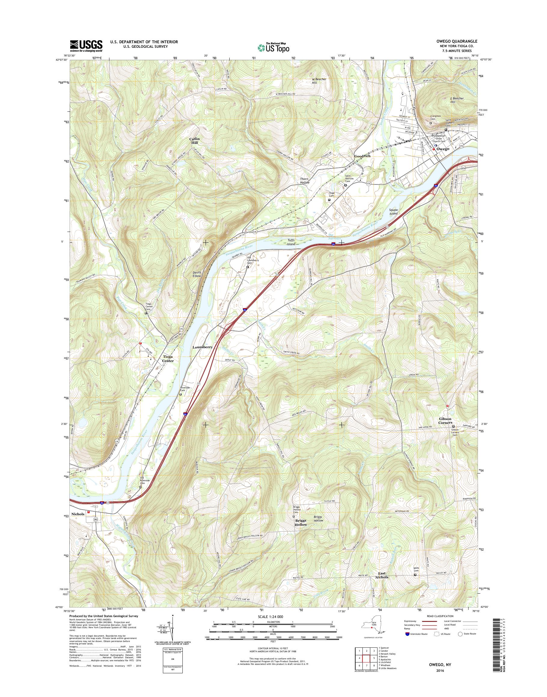 MyTopo Owego, New York USGS Quad Topo Map
