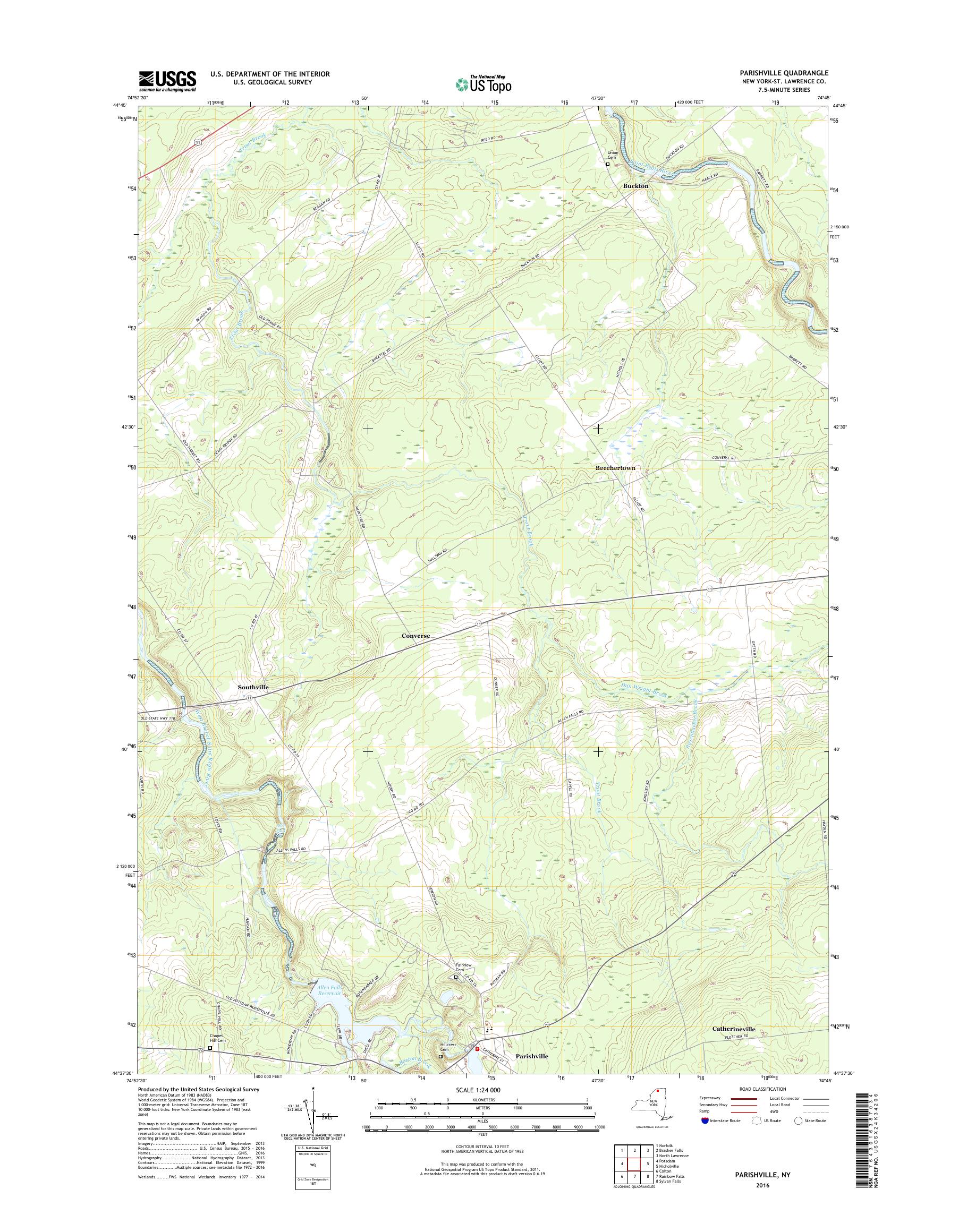 MyTopo Parishville, New York USGS Quad Topo Map