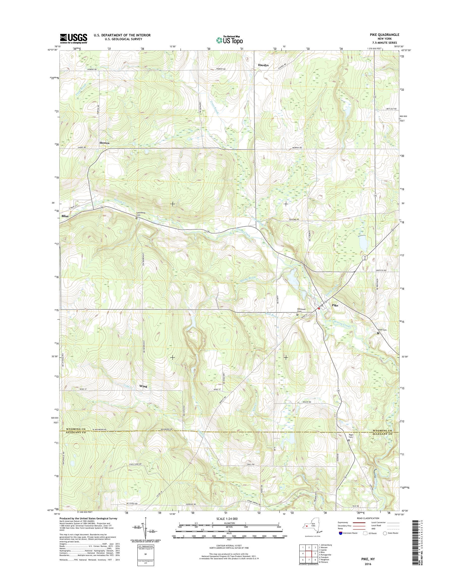 MyTopo Pike, New York USGS Quad Topo Map