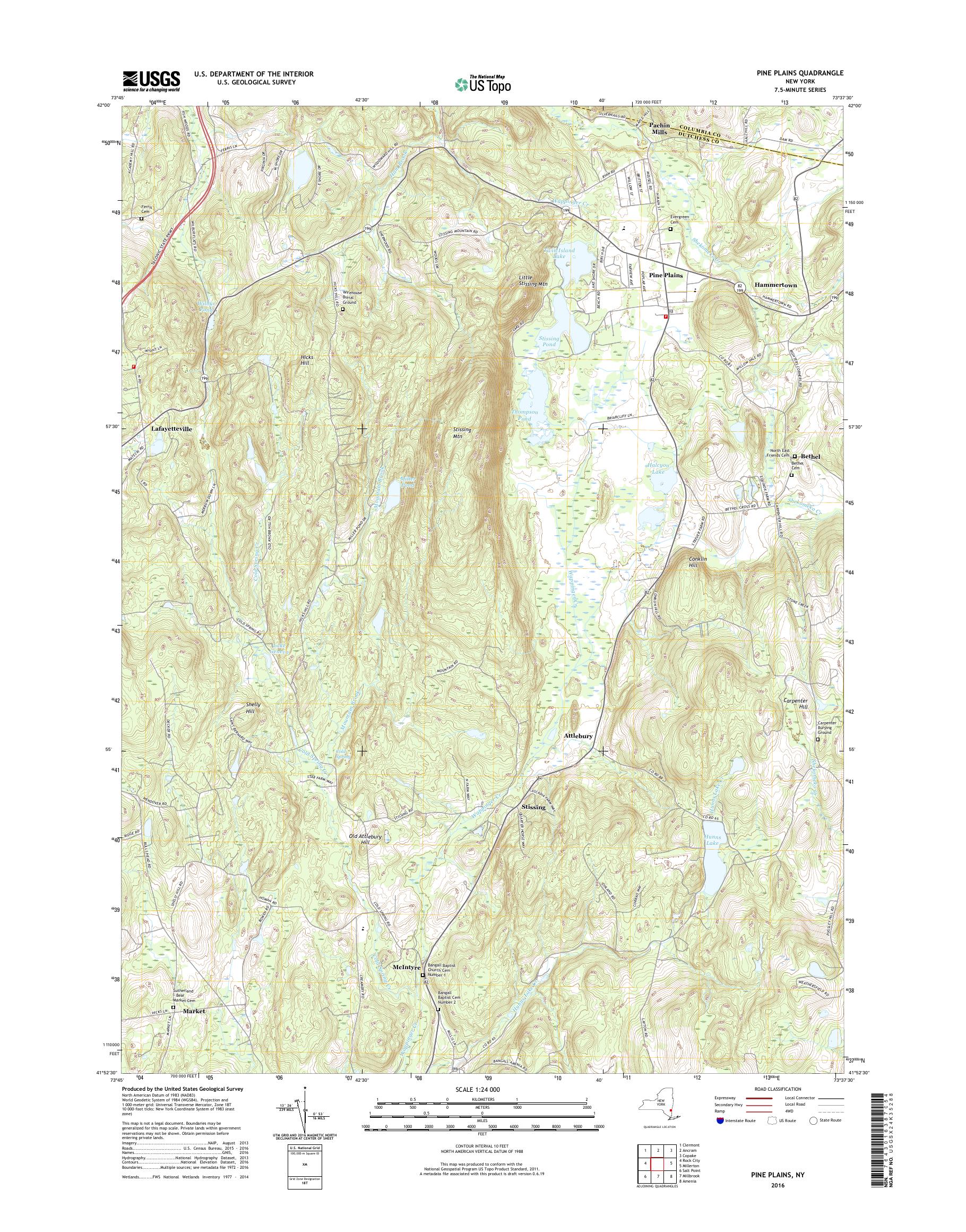 MyTopo Pine Plains, New York USGS Quad Topo Map