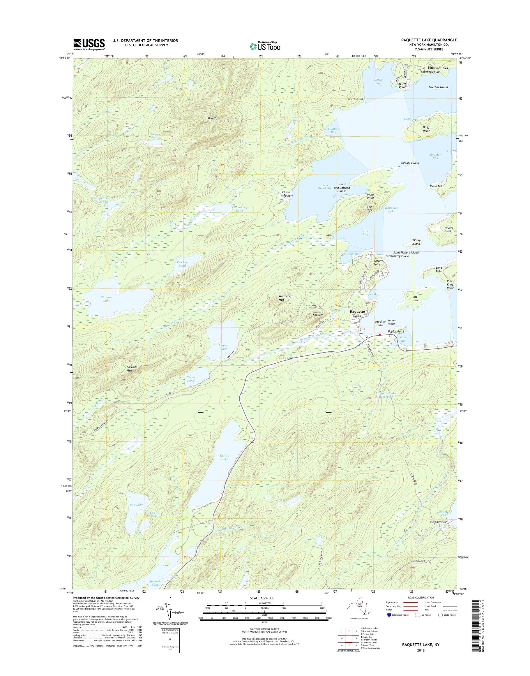 MyTopo Raquette Lake, New York USGS Quad Topo Map